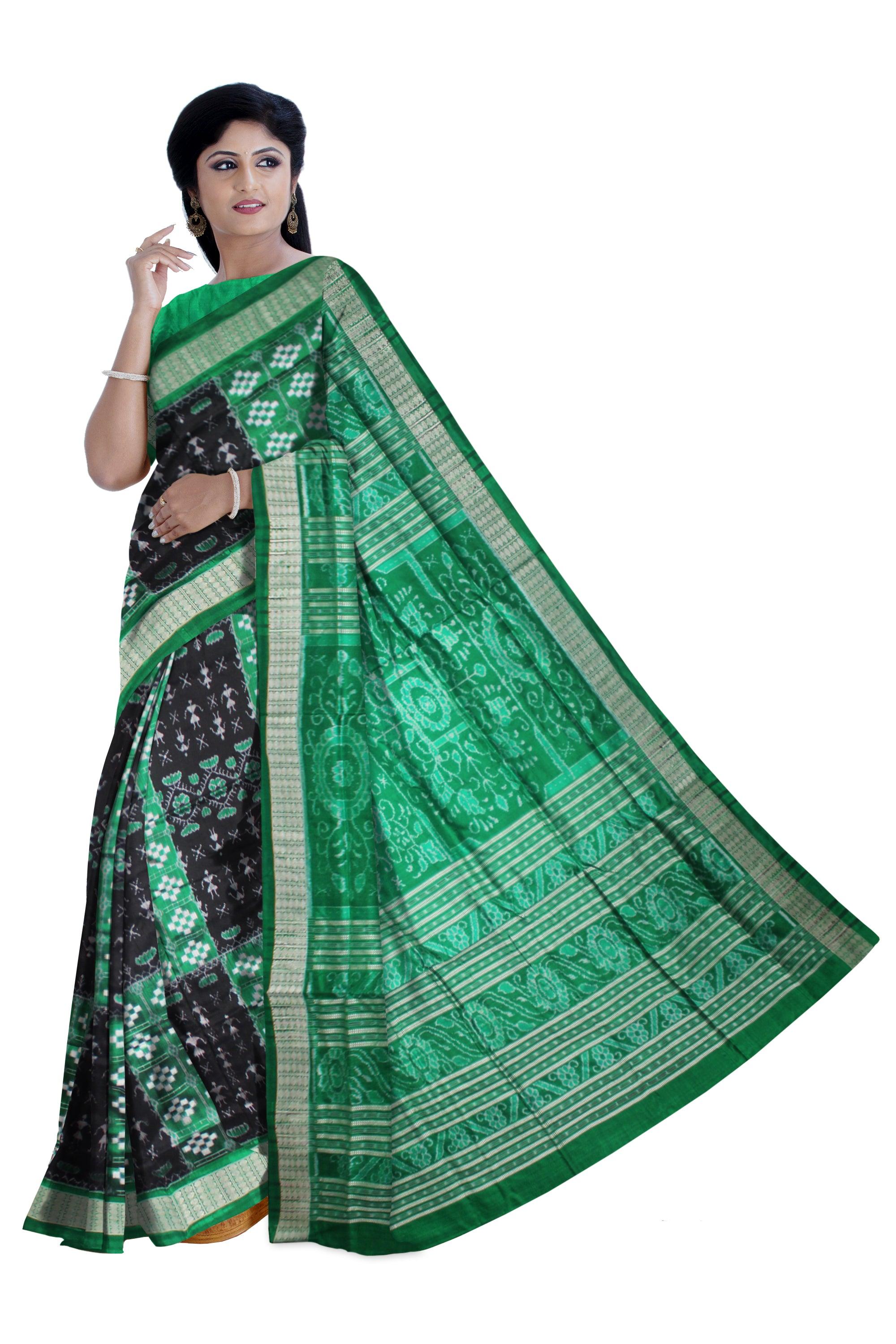 BLACK AND GREEN COLOR NEW DESIGN SONEPUR PASAPALI SAREE, WITH BLOUSE PIECE. - Koshali Arts & Crafts Enterprise