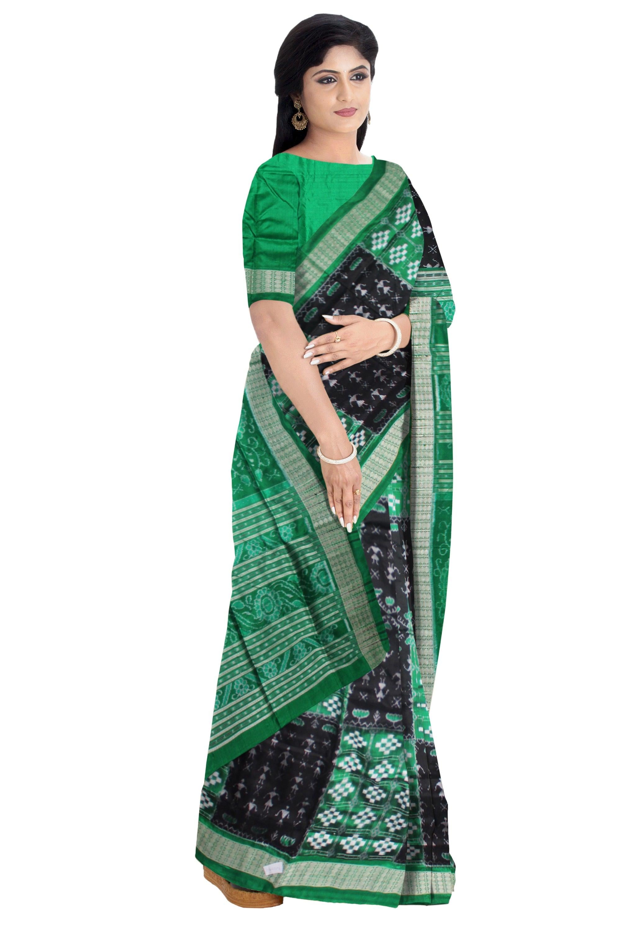 BLACK AND GREEN COLOR NEW DESIGN SONEPUR PASAPALI SAREE, WITH BLOUSE PIECE. - Koshali Arts & Crafts Enterprise