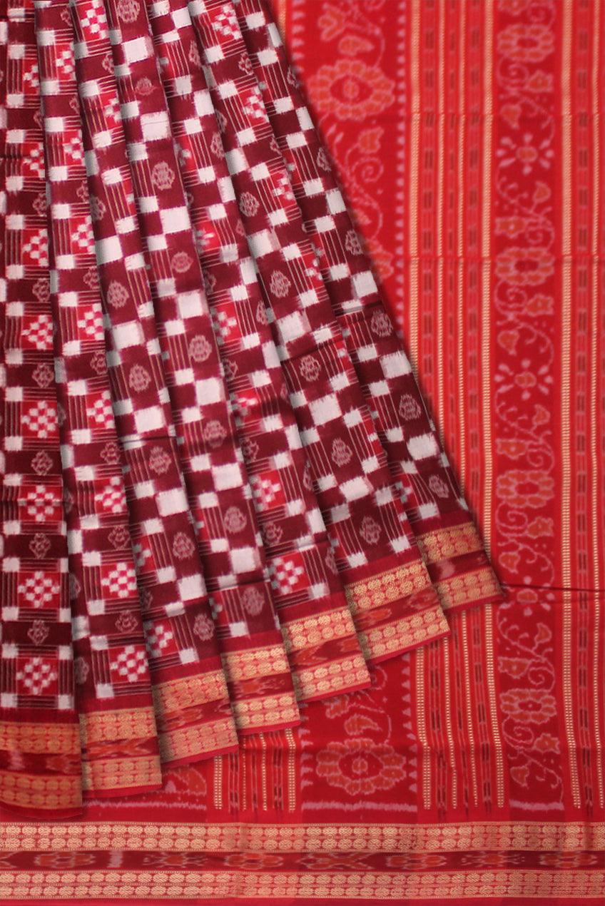 SONEPUR PASAPALI DESIGN COTTON SAREE IN RED AND MAROON COLOR, WITH BLOUSE PIECE. - Koshali Arts & Crafts Enterprise