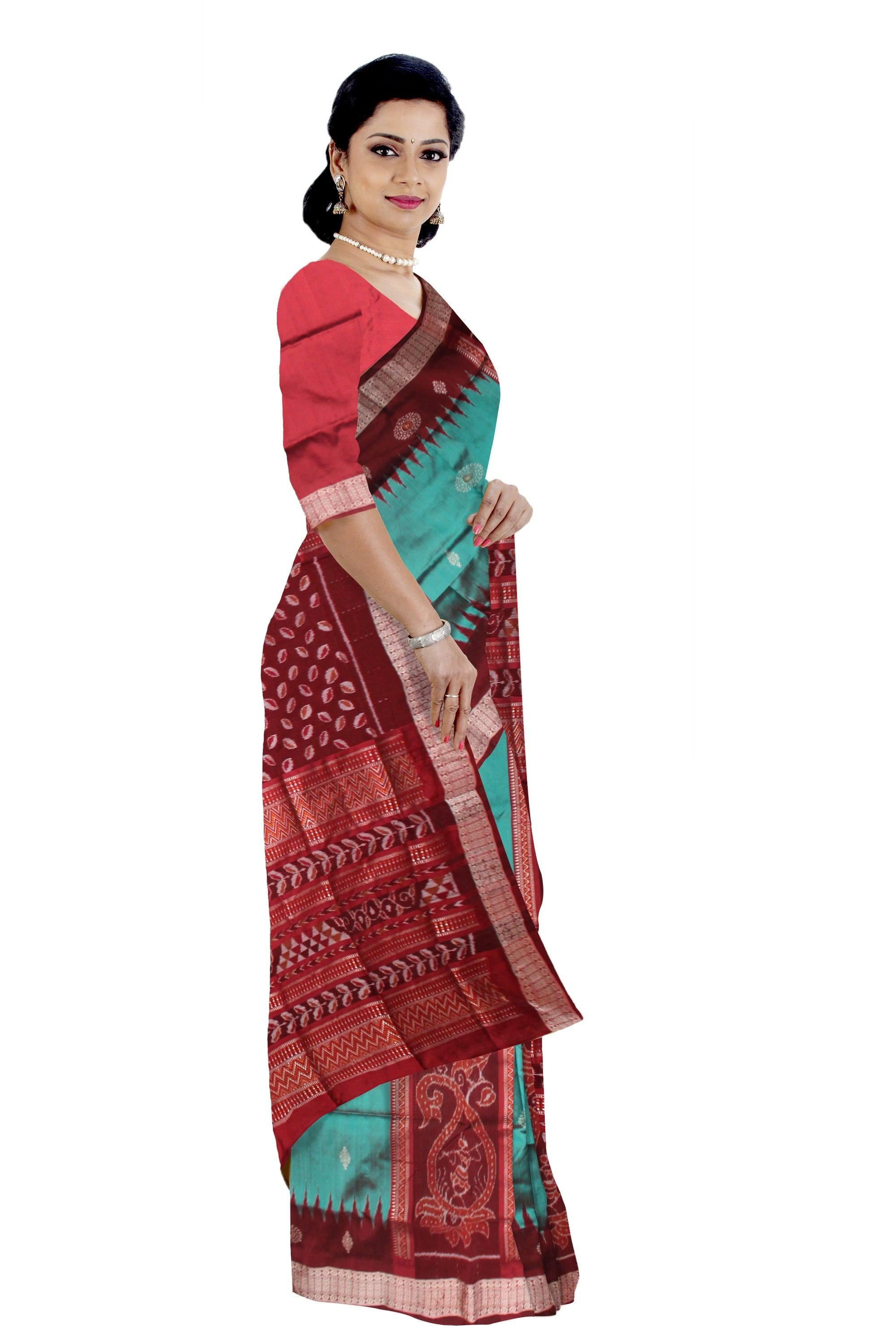 SAPPHIRE AND COFFEE COLOR  SONEPUR BANDHA DESIGN SAREE , WITH BLOUSE PIECE. - Koshali Arts & Crafts Enterprise