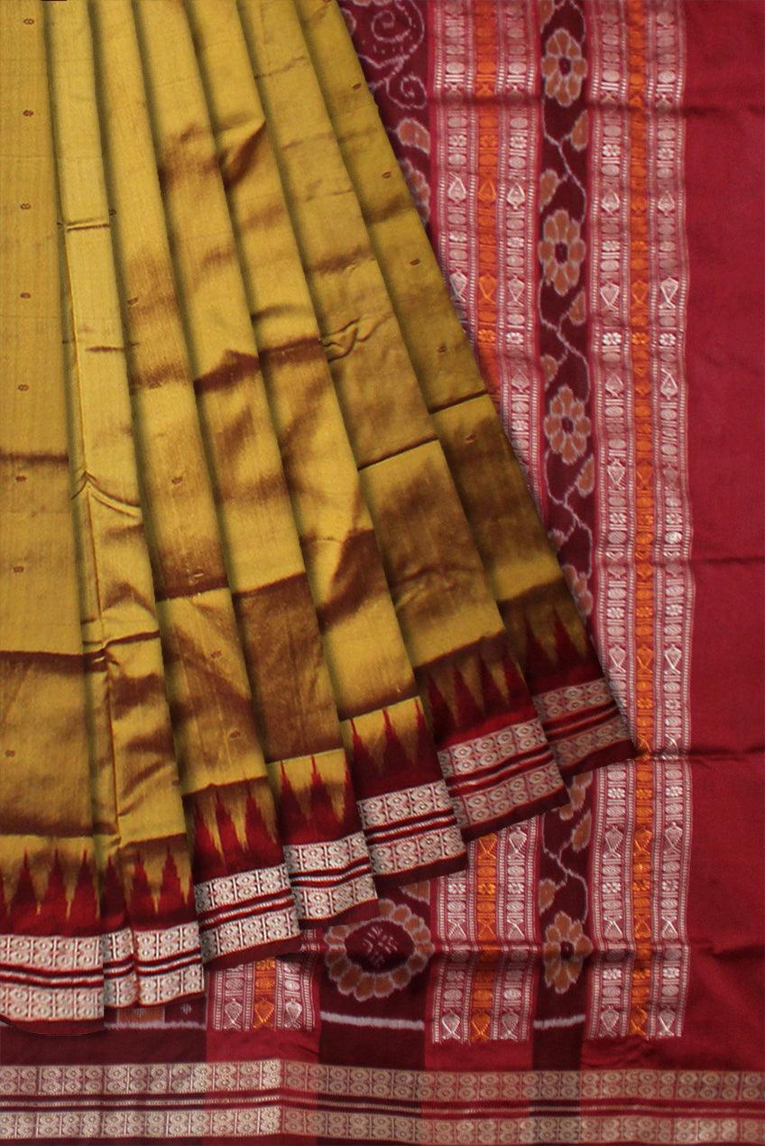 HONEY AND MAROON COLOR BOOTY PATTERN SONEPUR PATA SAREE , WITH BLOUSE PIECE. - Koshali Arts & Crafts Enterprise
