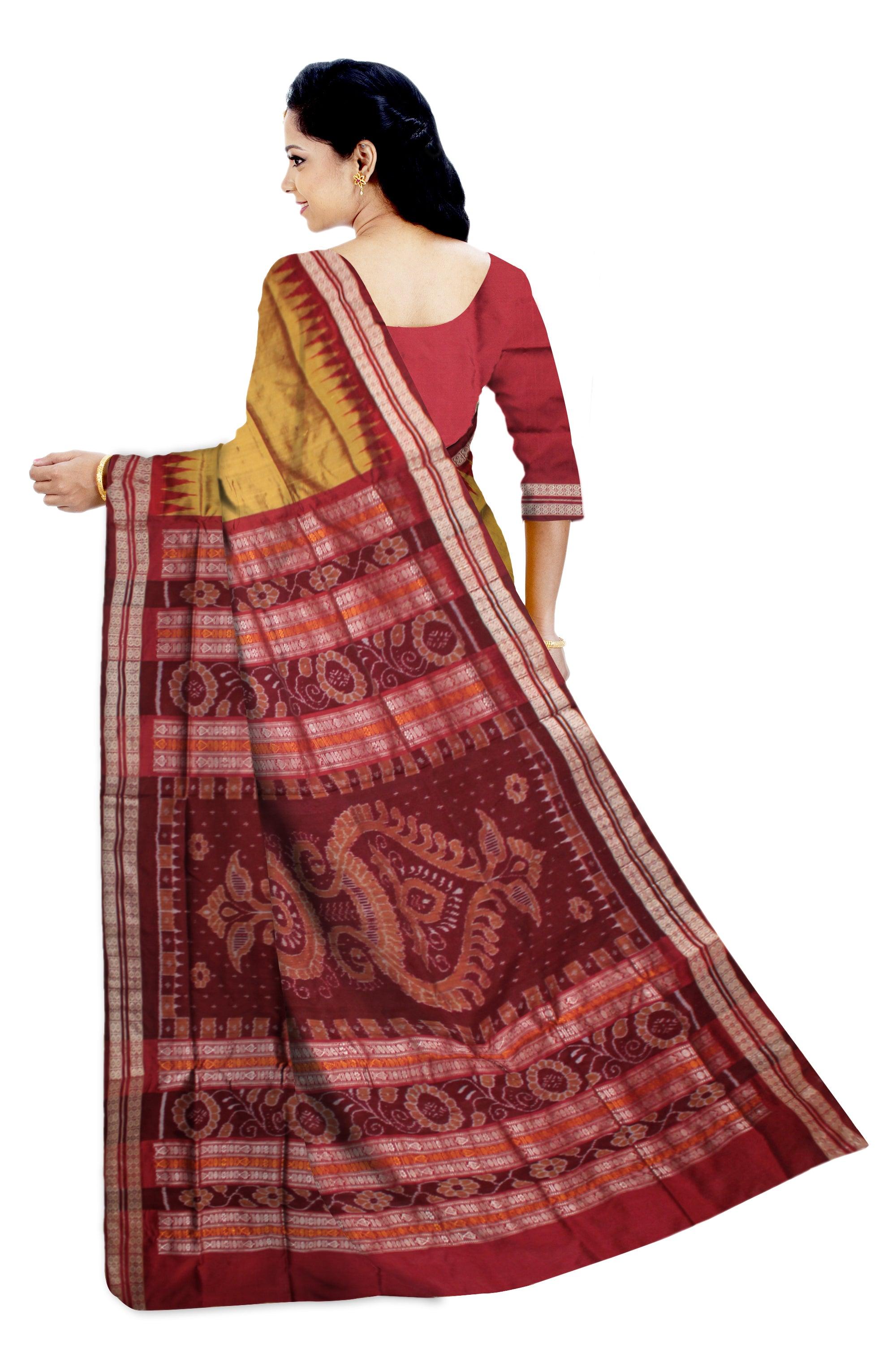 HONEY AND MAROON COLOR BOOTY PATTERN SONEPUR PATA SAREE , WITH BLOUSE PIECE. - Koshali Arts & Crafts Enterprise