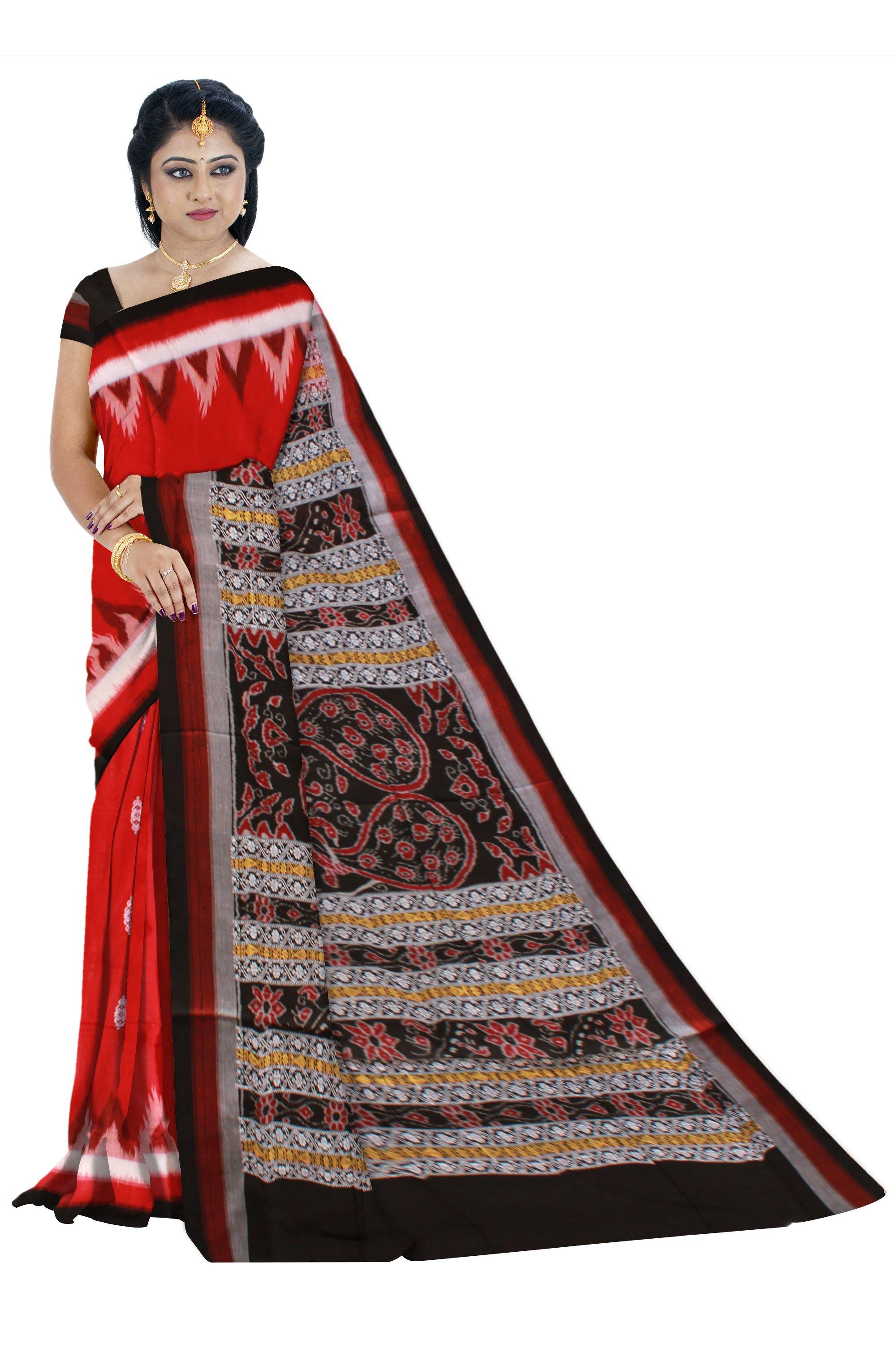 Orange color Bomkei pattern sambalpuri saree with blouse piece. - Koshali Arts & Crafts Enterprise