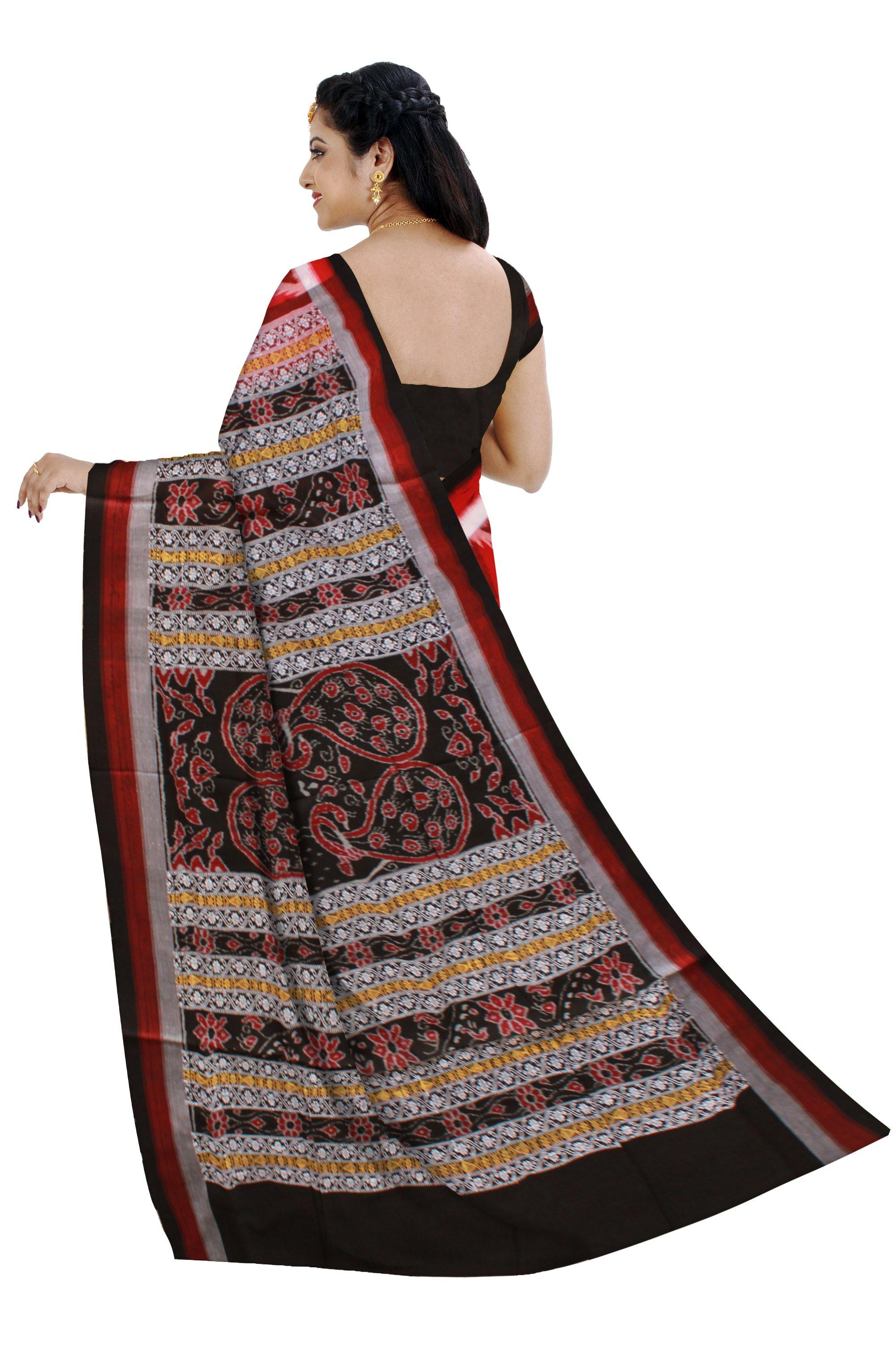 Orange color Bomkei pattern sambalpuri saree with blouse piece. - Koshali Arts & Crafts Enterprise