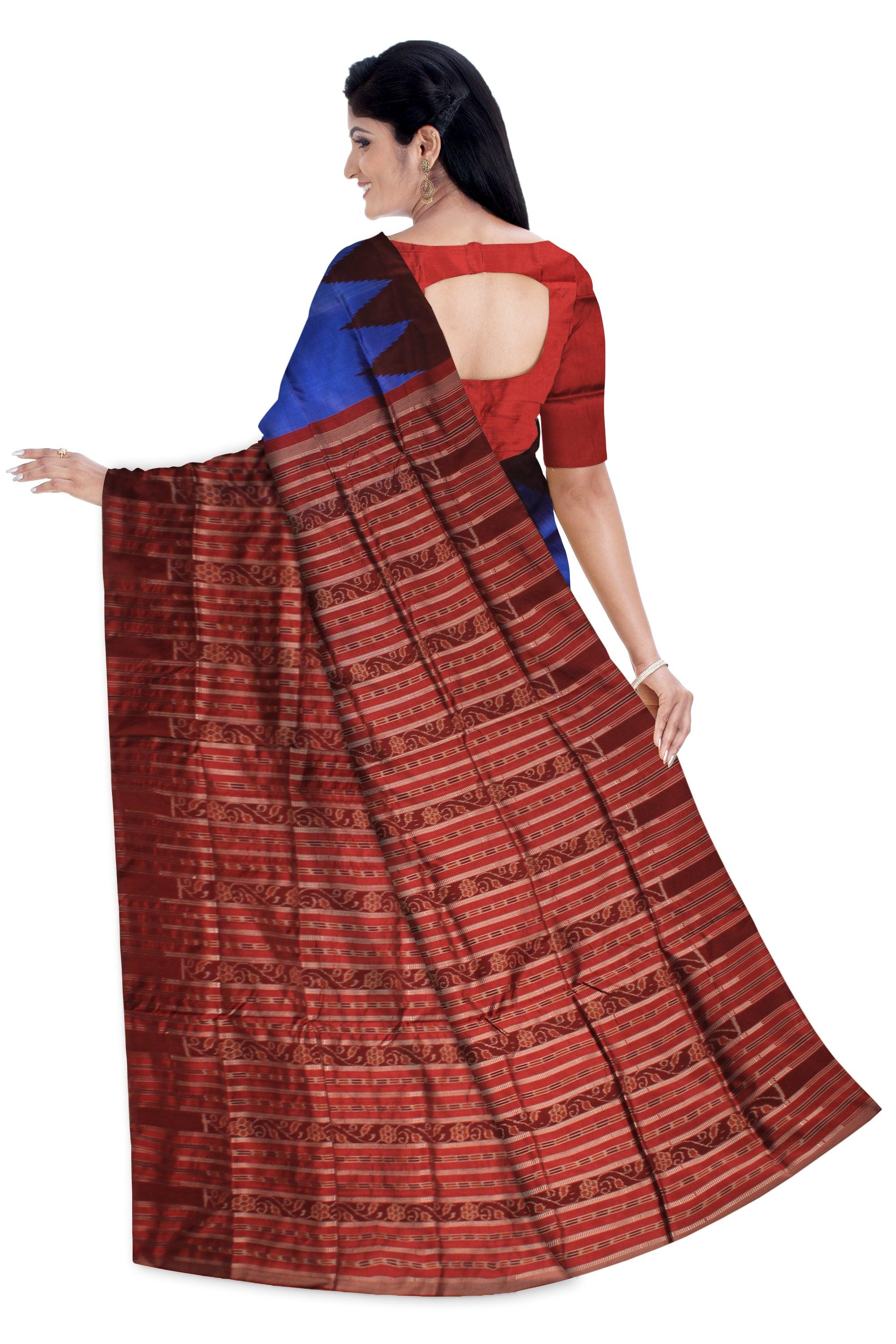 A KARGIL PATA SAREE IN DARK BLUE AND MAROON COLOR BASE, WITH BLOUSE PIECE. - Koshali Arts & Crafts Enterprise