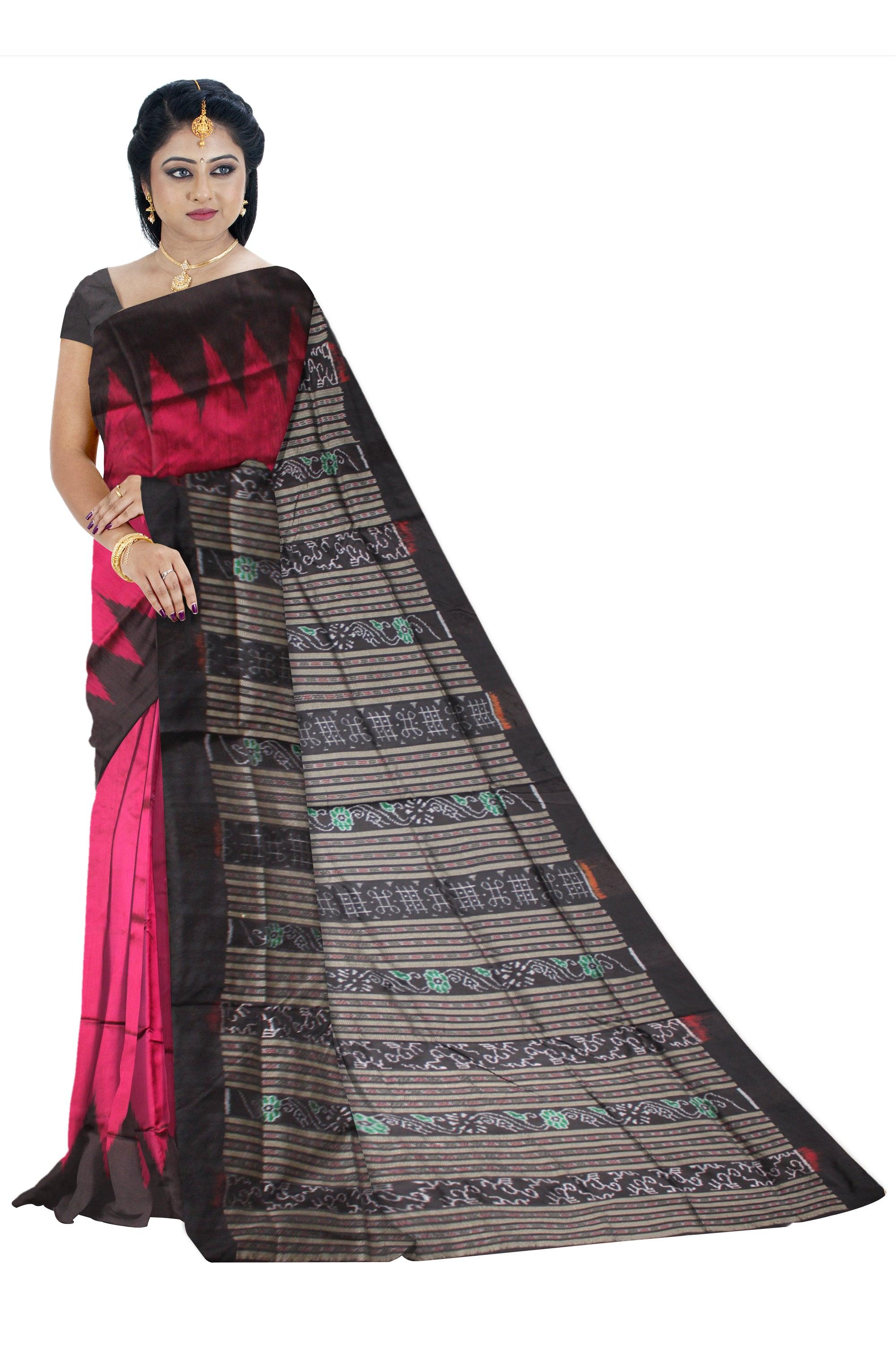 PINK AND BLACK COLOR KARGIL PATA SAREE , WITH BLOUSE PIECE. - Koshali Arts & Crafts Enterprise