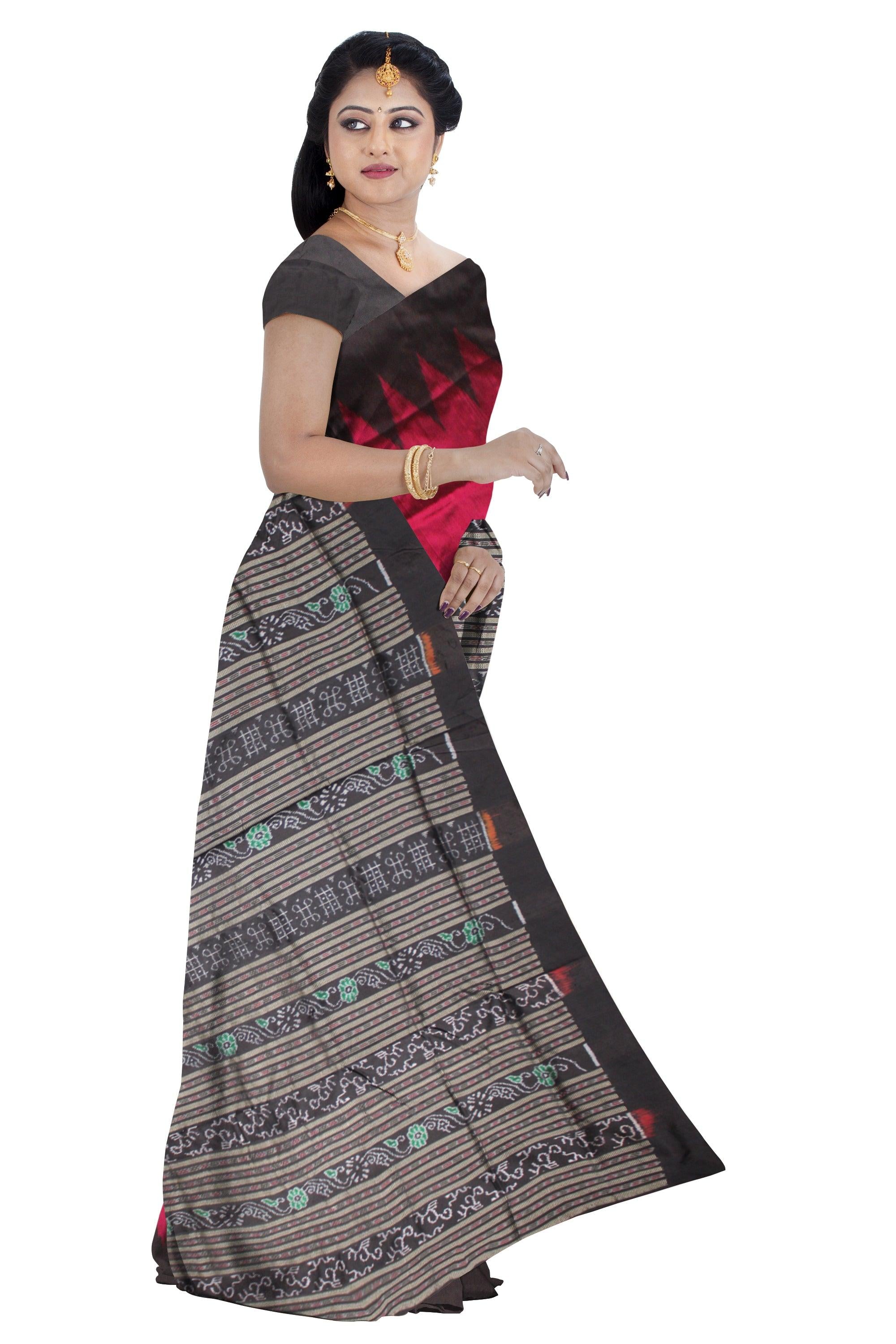 PINK AND BLACK COLOR KARGIL PATA SAREE , WITH BLOUSE PIECE. - Koshali Arts & Crafts Enterprise