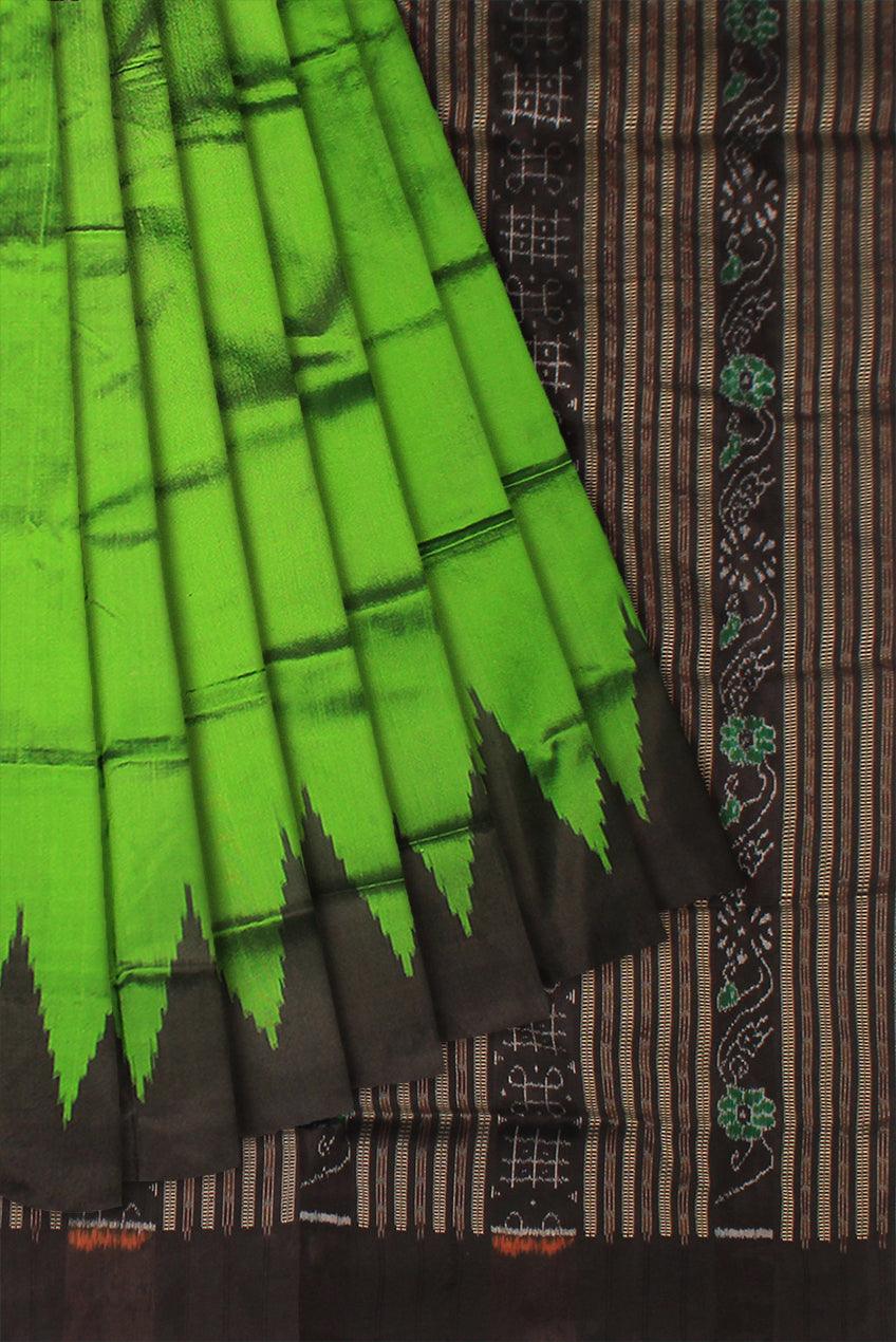 SONEPURI GREEN   AND BLACK COLOR KARGIL PATA SAREE , COMES WITH BLOUSE PIECE. - Koshali Arts & Crafts Enterprise