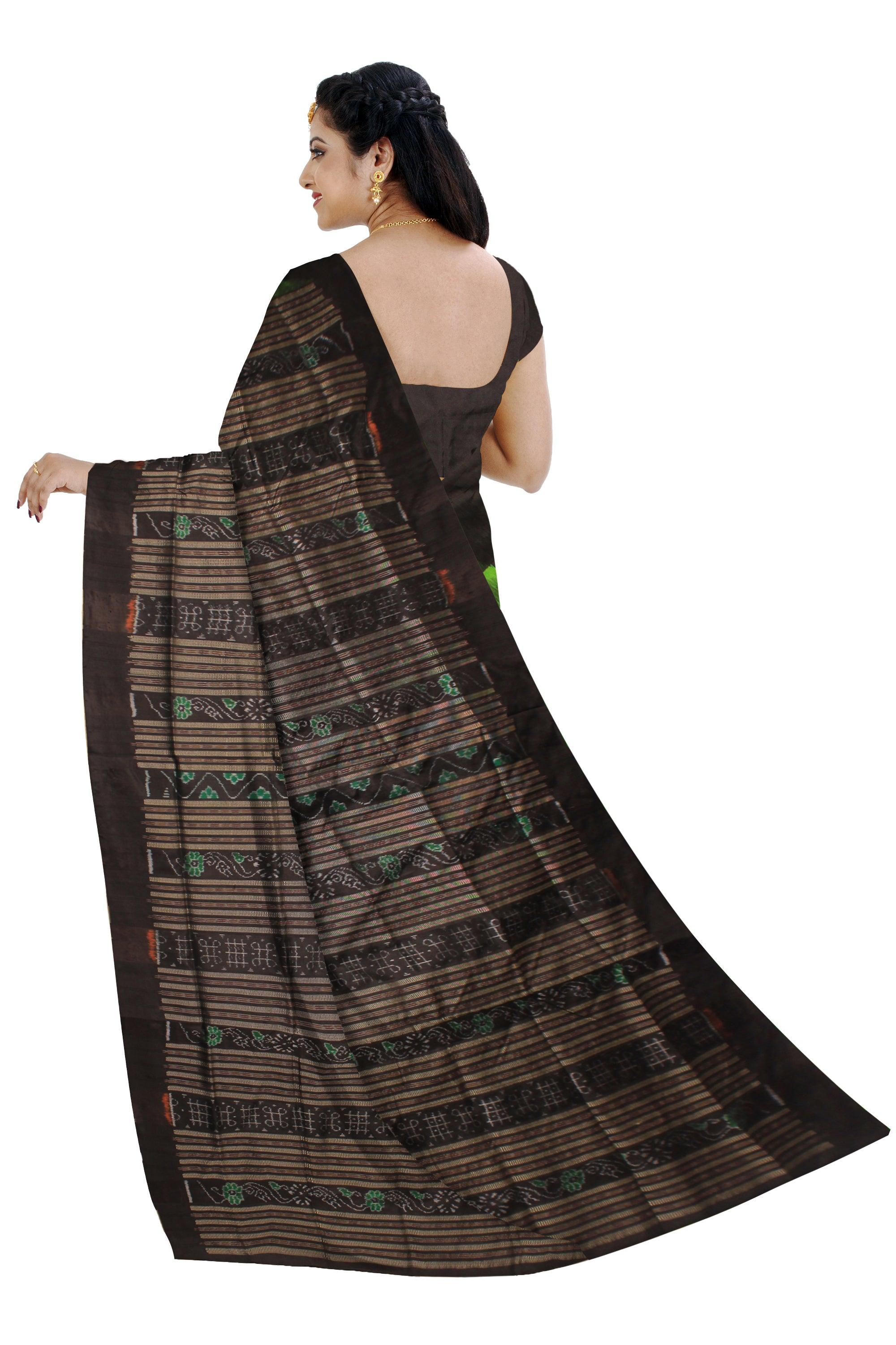 SONEPURI GREEN   AND BLACK COLOR KARGIL PATA SAREE , COMES WITH BLOUSE PIECE. - Koshali Arts & Crafts Enterprise