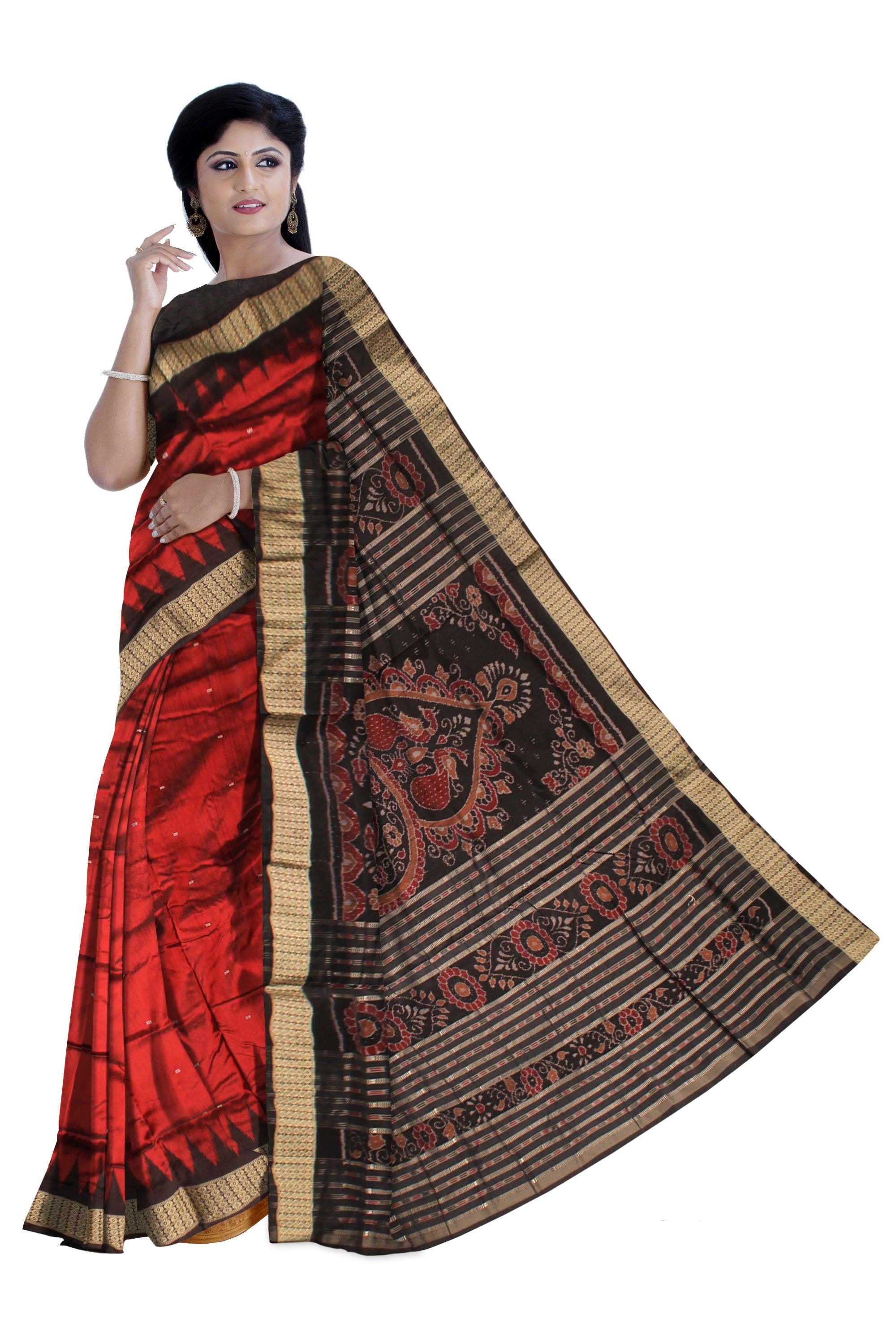 MAROON AND BLACK COLOR BOOTY PATTERN PATA SAREE, WITH BLOUSE PIECE. - Koshali Arts & Crafts Enterprise