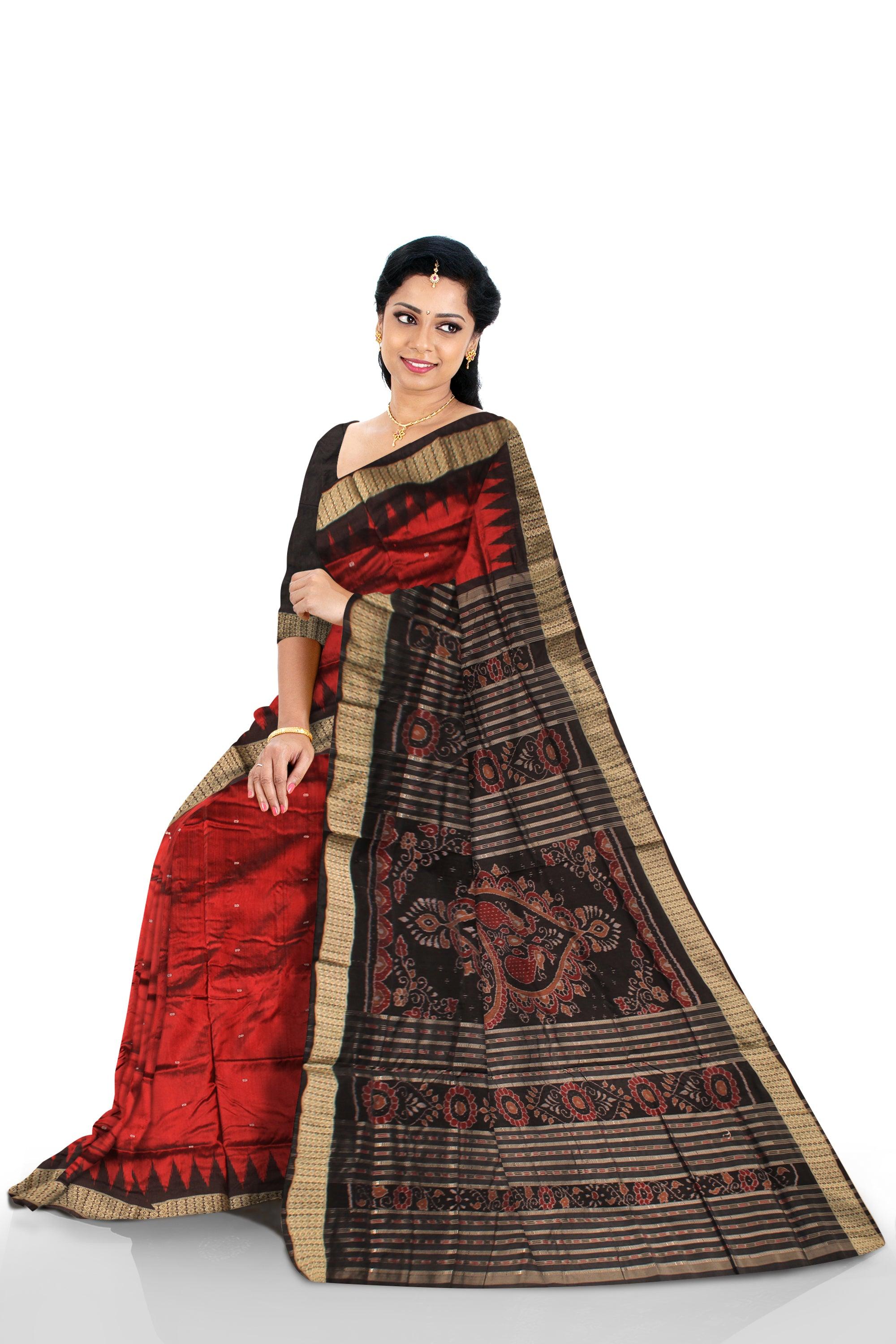 MAROON AND BLACK COLOR BOOTY PATTERN PATA SAREE, WITH BLOUSE PIECE. - Koshali Arts & Crafts Enterprise