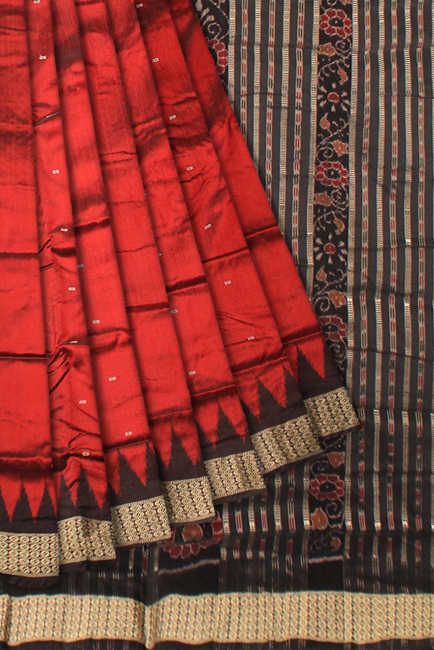 MAROON AND BLACK COLOR BOOTY PATTERN PATA SAREE, WITH BLOUSE PIECE. - Koshali Arts & Crafts Enterprise