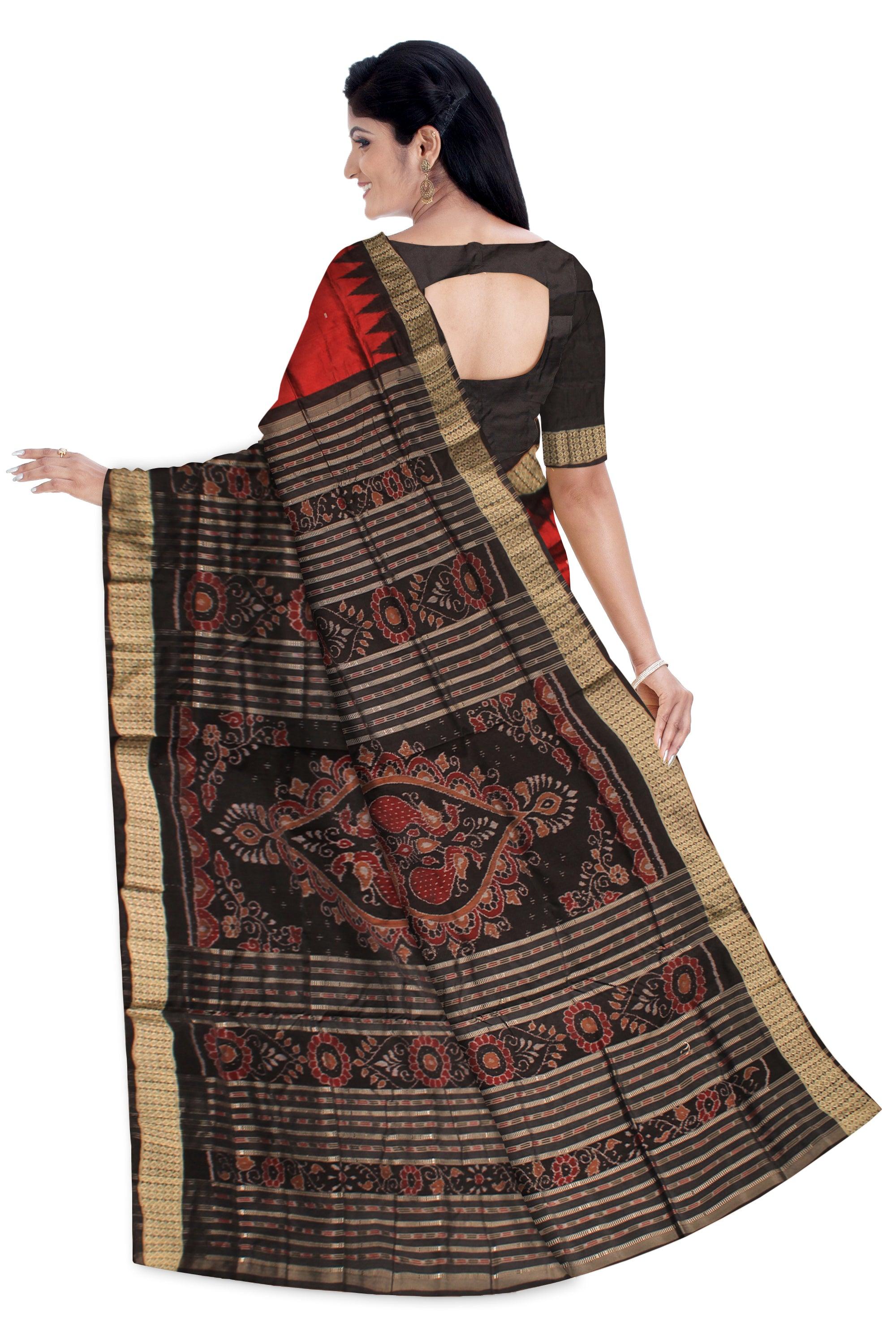 MAROON AND BLACK COLOR BOOTY PATTERN PATA SAREE, WITH BLOUSE PIECE. - Koshali Arts & Crafts Enterprise