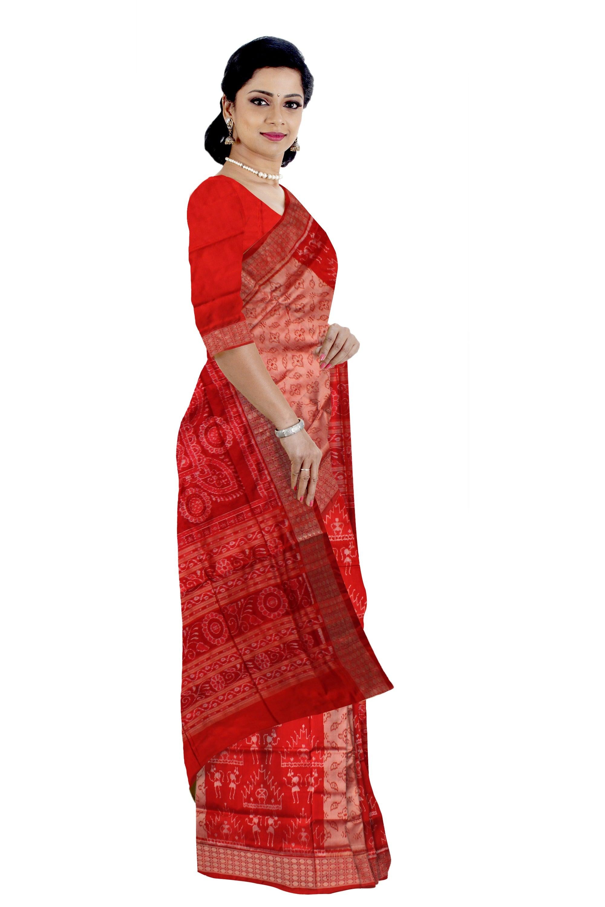 LATEST PATTERN PURE PATA SAREE IN RED AND LIGHT SILVER COLOR BASE, COMES WITH BLOUSE PIECE. - Koshali Arts & Crafts Enterprise