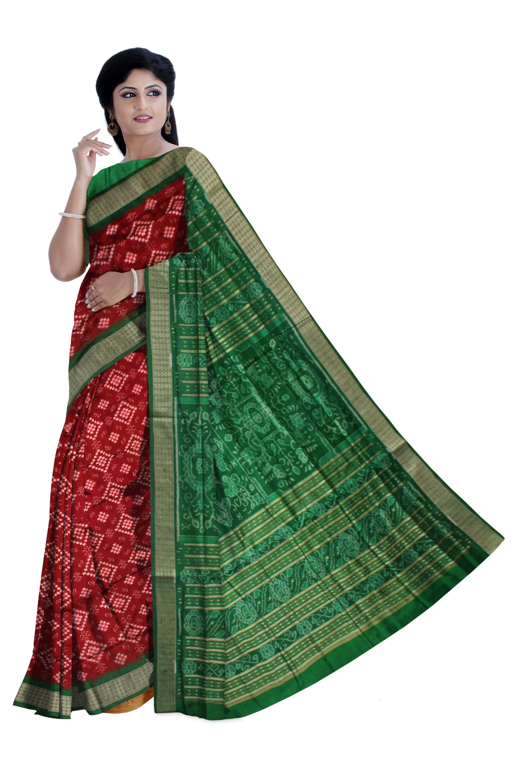NEW COLLECTION PASAPALI PURE PATA SAREE IN MAROON AND GREEN COLOR BASE, WITH BLOUSE PIECE. - Koshali Arts & Crafts Enterprise