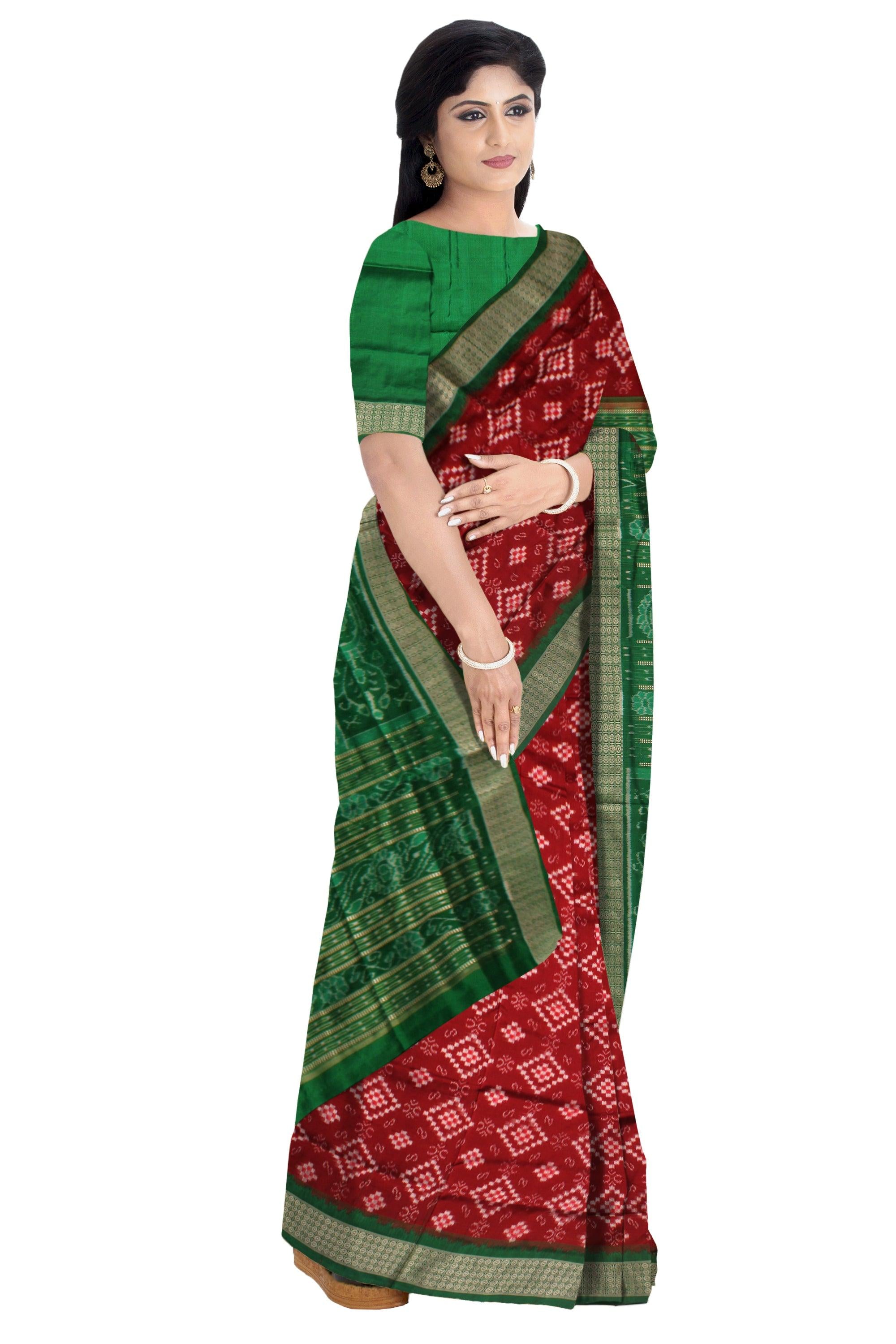 NEW COLLECTION PASAPALI PURE PATA SAREE IN MAROON AND GREEN COLOR BASE, WITH BLOUSE PIECE. - Koshali Arts & Crafts Enterprise