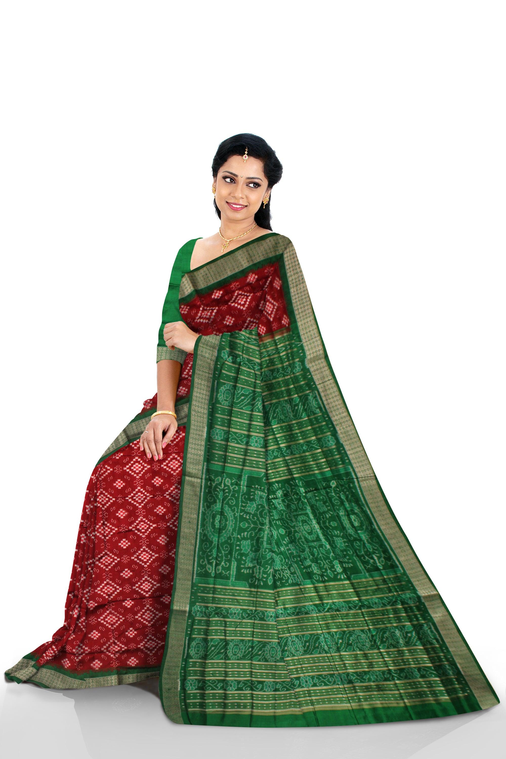 NEW COLLECTION PASAPALI PURE PATA SAREE IN MAROON AND GREEN COLOR BASE, WITH BLOUSE PIECE. - Koshali Arts & Crafts Enterprise