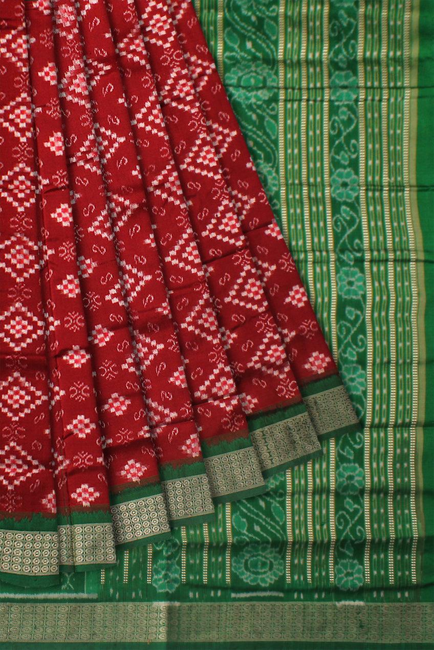 NEW COLLECTION PASAPALI PURE PATA SAREE IN MAROON AND GREEN COLOR BASE, WITH BLOUSE PIECE. - Koshali Arts & Crafts Enterprise