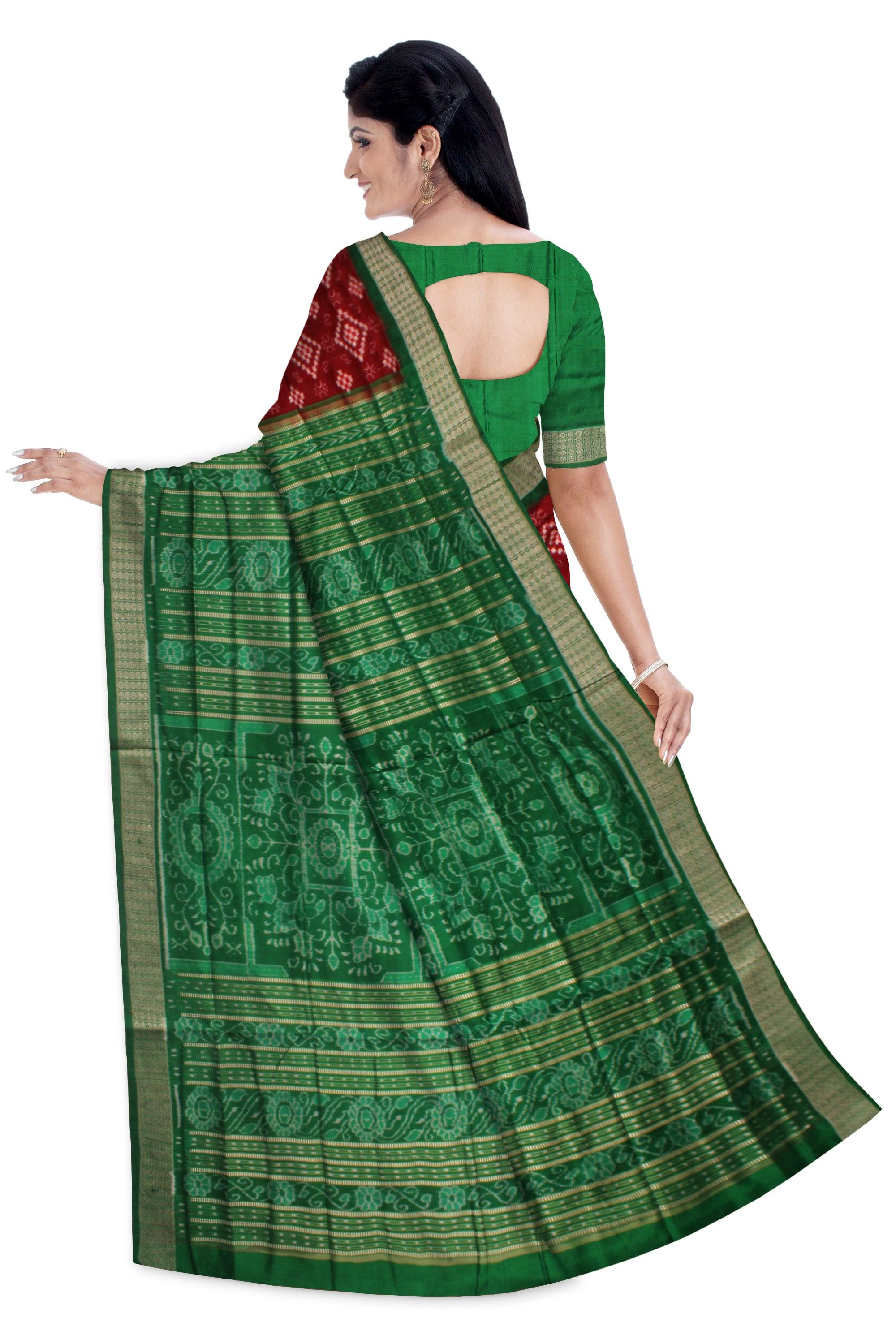 NEW COLLECTION PASAPALI PURE PATA SAREE IN MAROON AND GREEN COLOR BASE, WITH BLOUSE PIECE. - Koshali Arts & Crafts Enterprise