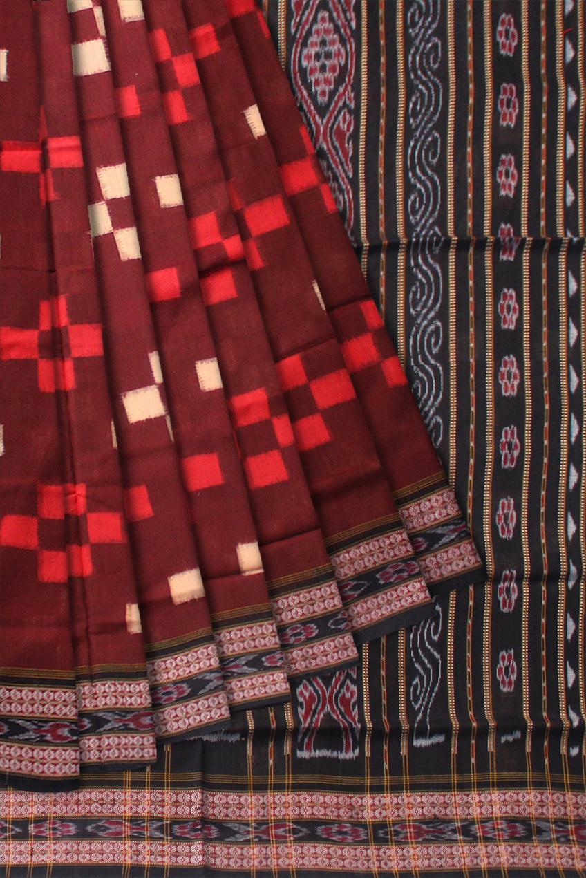 FESTIVAL COLLECTION PASAPALI COTTON SAREE IN MAROON AND BLACK COLOR BASE, WITH OUT BLOUSE PIECE. - Koshali Arts & Crafts Enterprise