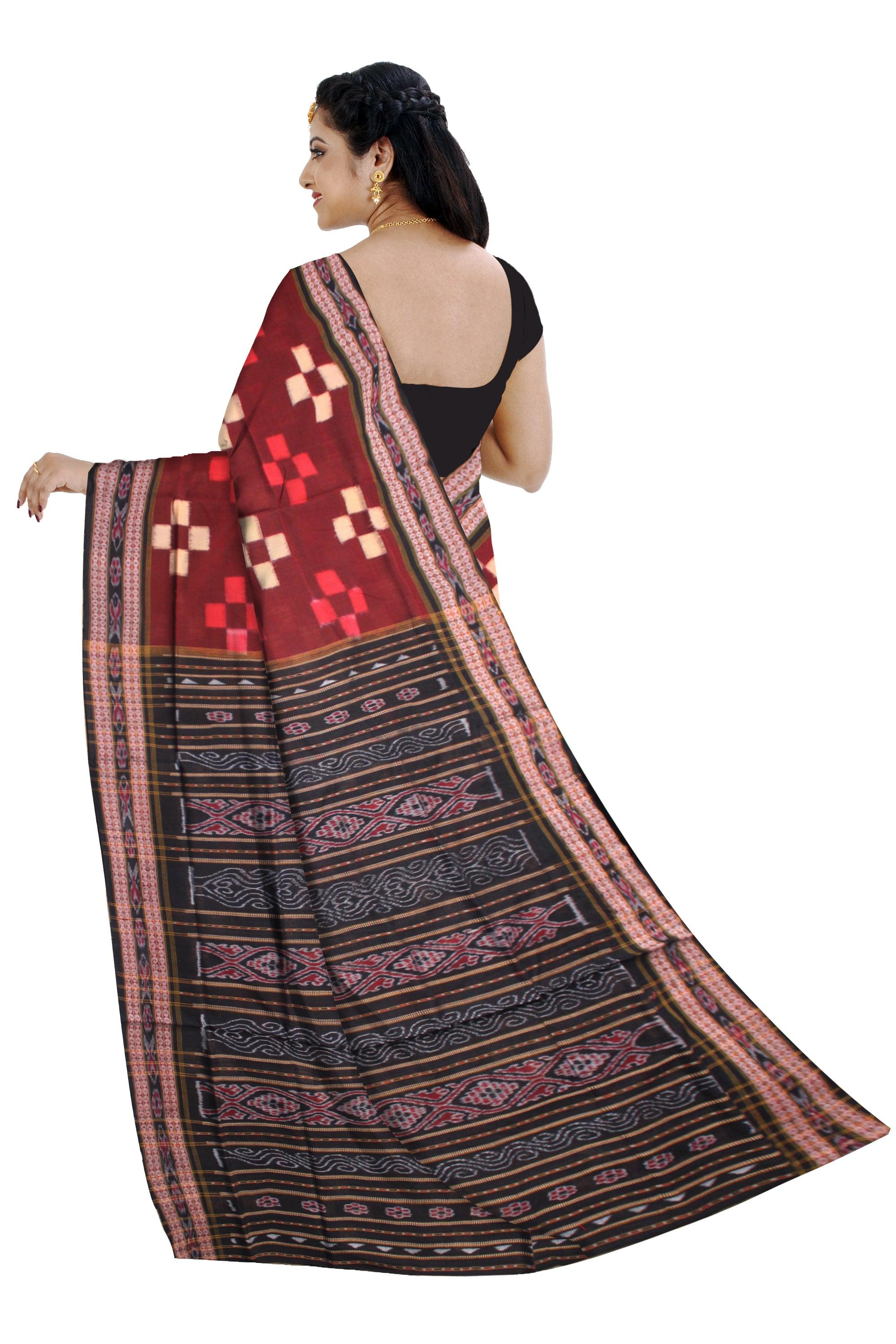 FESTIVAL COLLECTION PASAPALI COTTON SAREE IN MAROON AND BLACK COLOR BASE, WITH OUT BLOUSE PIECE. - Koshali Arts & Crafts Enterprise