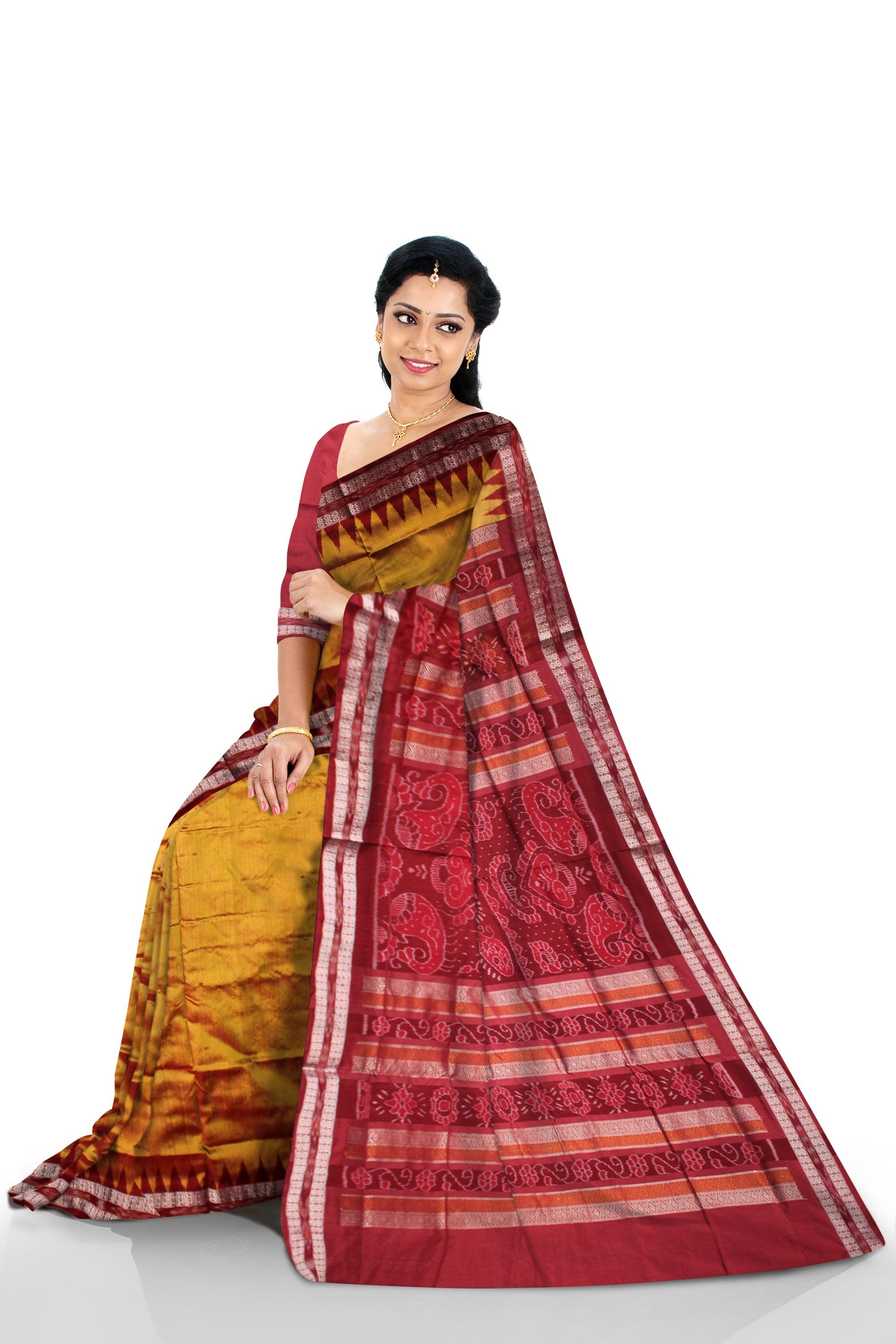 GOLDEN AND MAROON COLOR BOOTY PATTERN PATA SAREE ,  COMES WITH BLOUSE PIECE - Koshali Arts & Crafts Enterprise