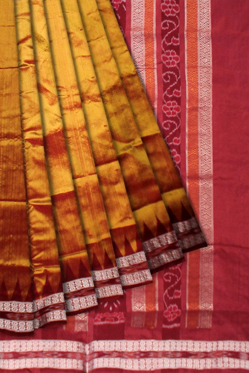 GOLDEN AND MAROON COLOR BOOTY PATTERN PATA SAREE ,  COMES WITH BLOUSE PIECE - Koshali Arts & Crafts Enterprise