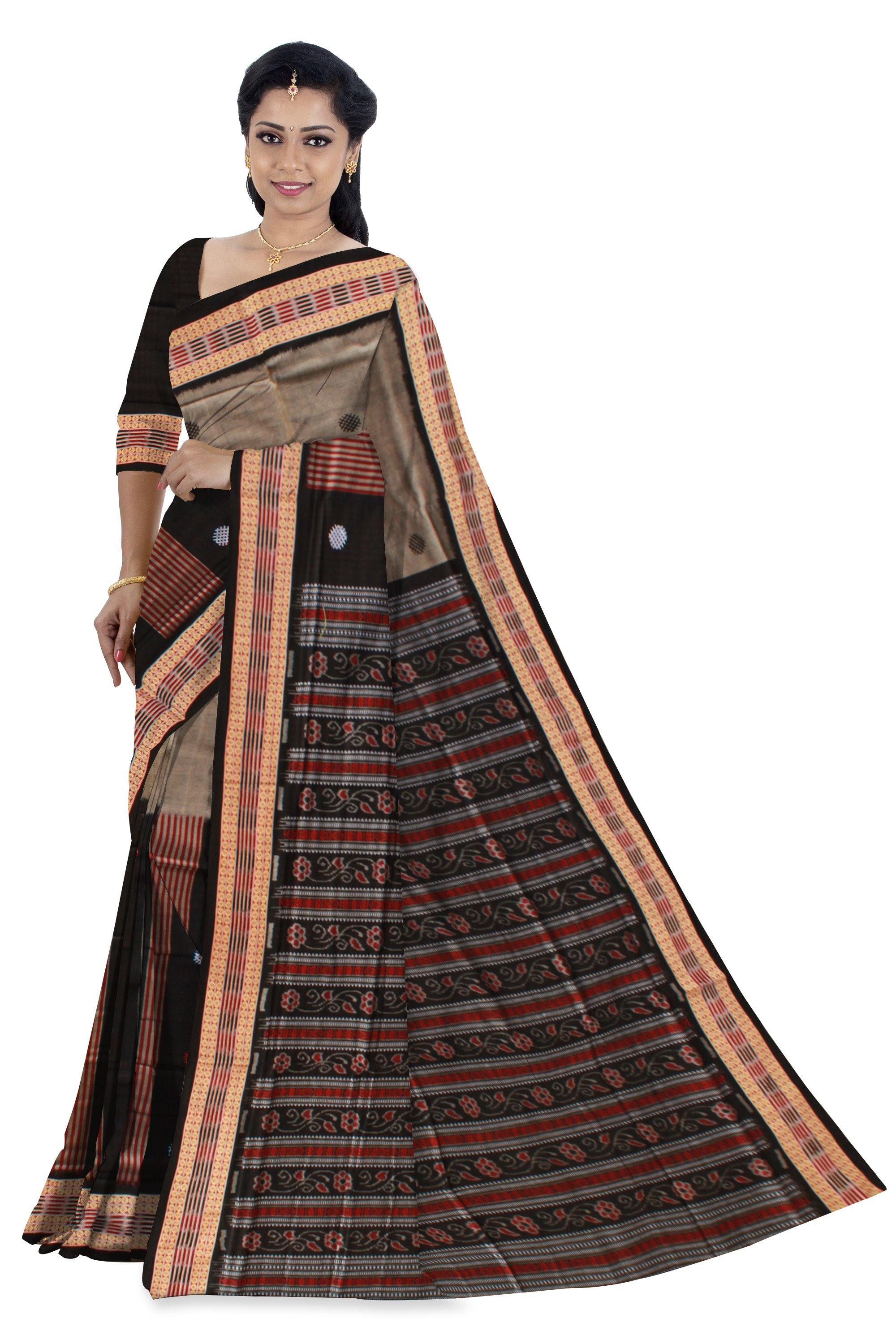 Light Brown and Red lining Sambalpuri saree with blouse piece. - Koshali Arts & Crafts Enterprise