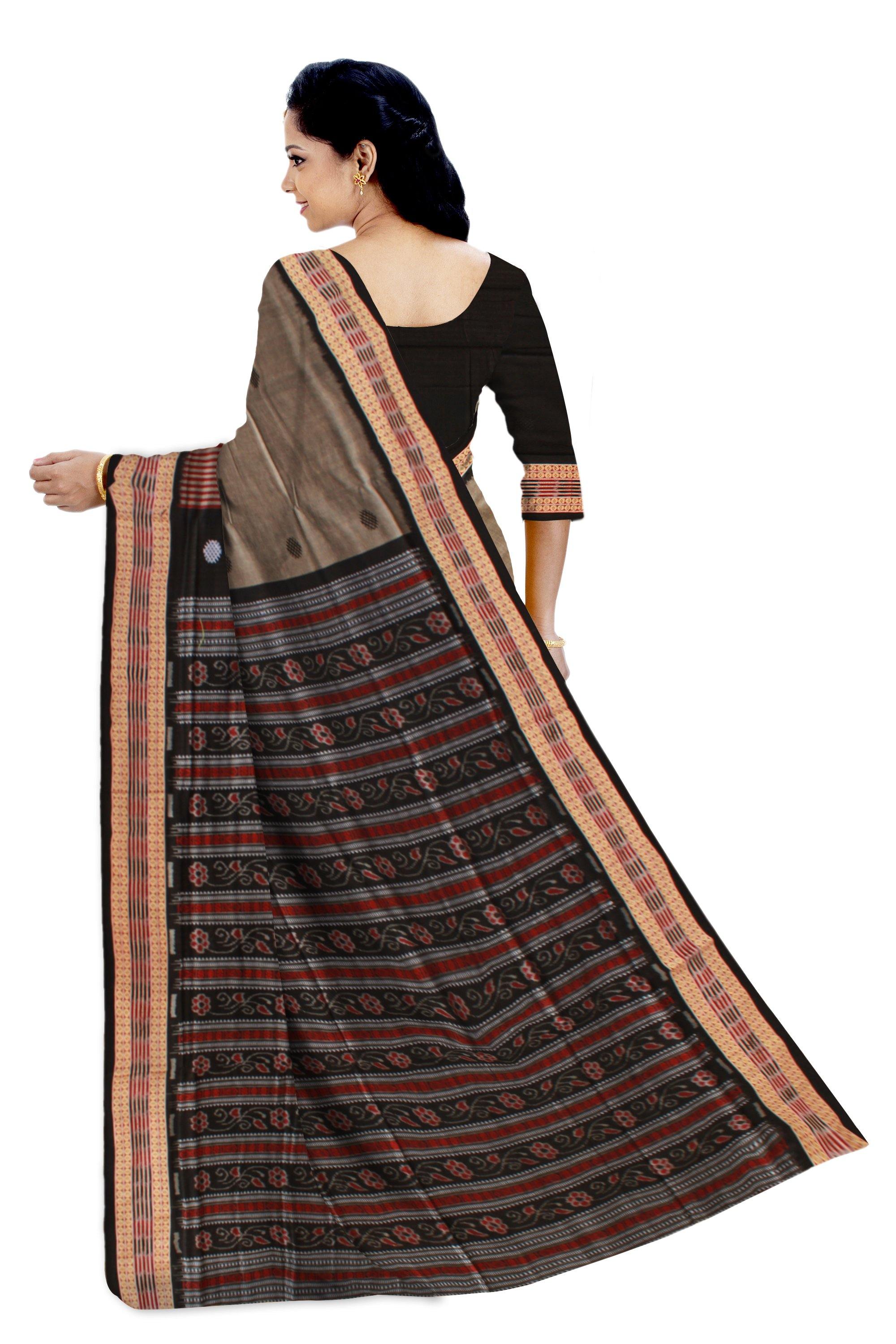 Light Brown and Red lining Sambalpuri saree with blouse piece. - Koshali Arts & Crafts Enterprise