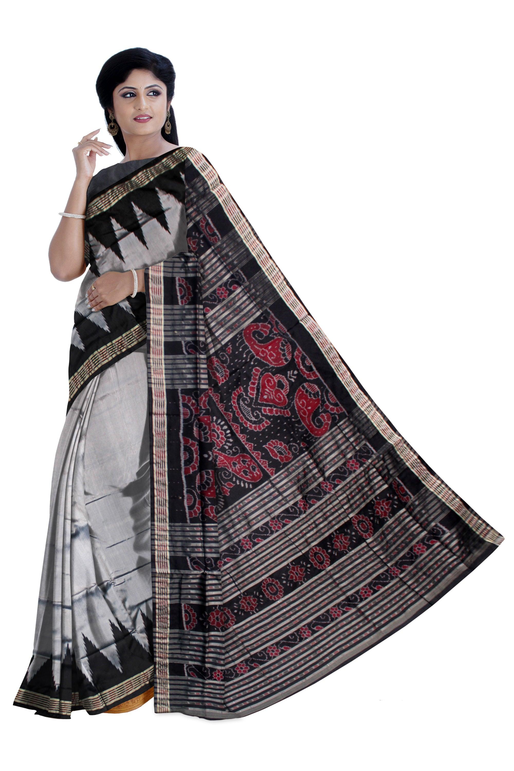 NEW COLLECTION BORDER KARGIL PATA SAREE IN SILVER AND BLACK COLOR BASE, WITH BLOUSE PIECE. - Koshali Arts & Crafts Enterprise
