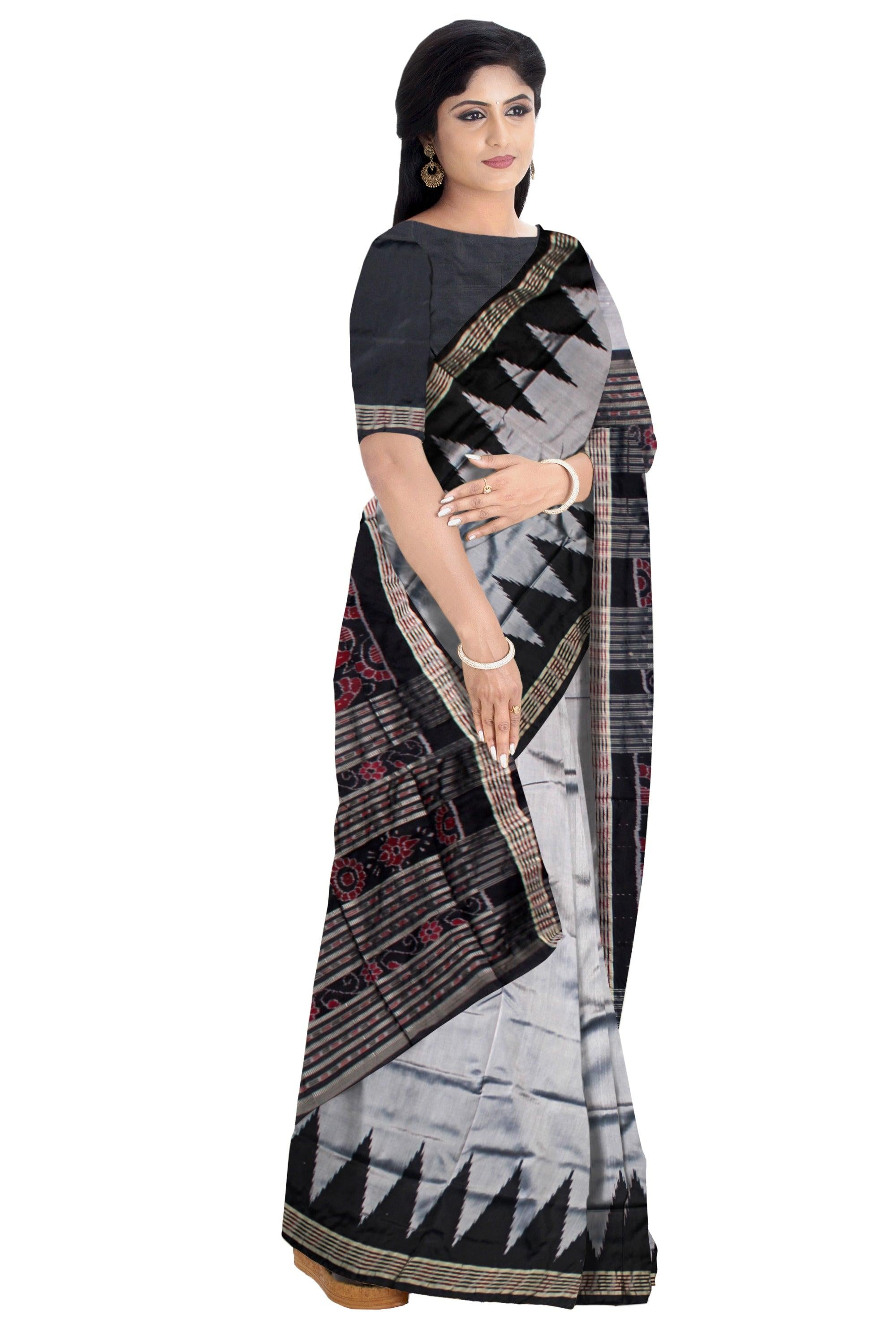 NEW COLLECTION BORDER KARGIL PATA SAREE IN SILVER AND BLACK COLOR BASE, WITH BLOUSE PIECE. - Koshali Arts & Crafts Enterprise