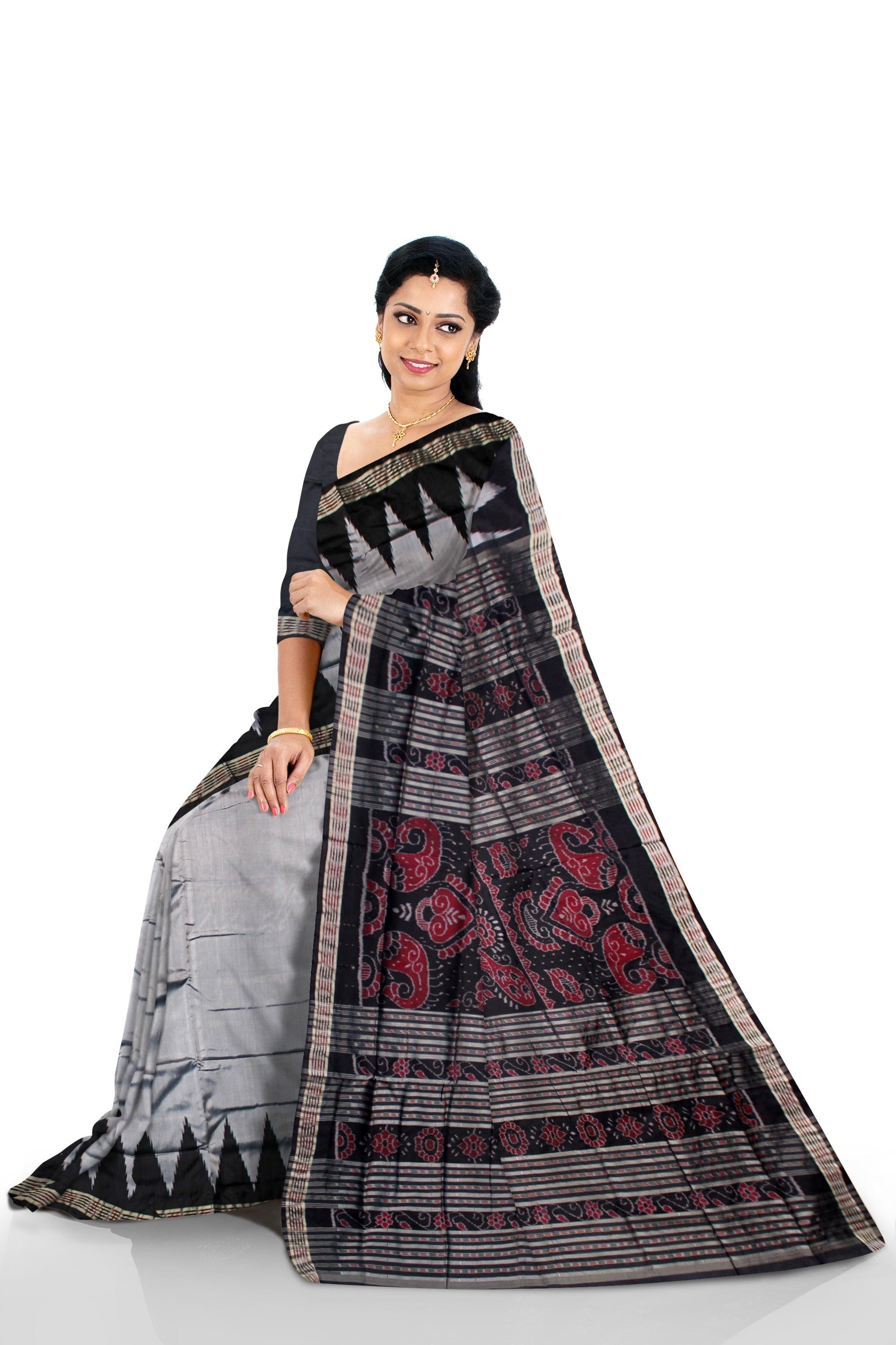 NEW COLLECTION BORDER KARGIL PATA SAREE IN SILVER AND BLACK COLOR BASE, WITH BLOUSE PIECE. - Koshali Arts & Crafts Enterprise