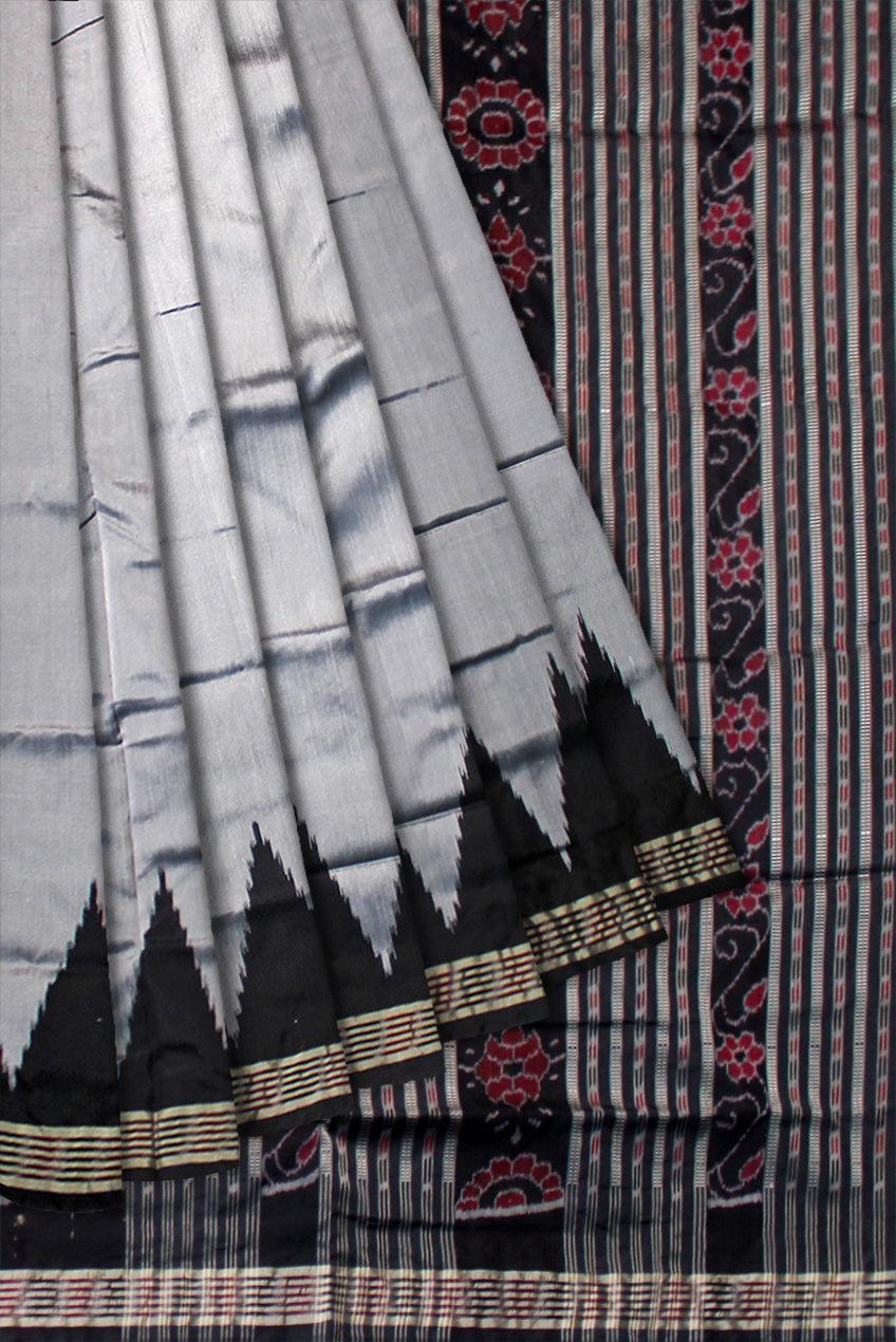 NEW COLLECTION BORDER KARGIL PATA SAREE IN SILVER AND BLACK COLOR BASE, WITH BLOUSE PIECE. - Koshali Arts & Crafts Enterprise