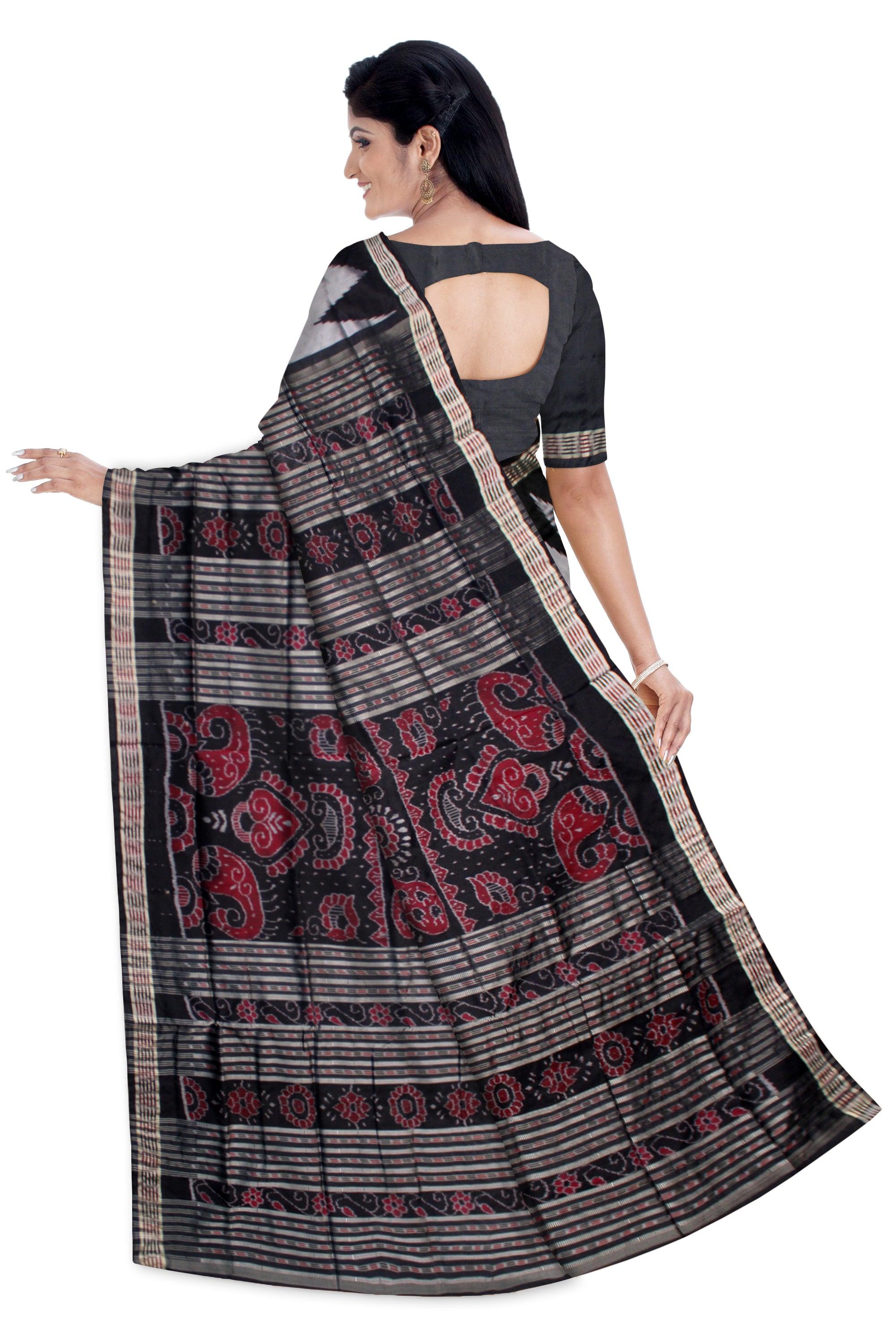 NEW COLLECTION BORDER KARGIL PATA SAREE IN SILVER AND BLACK COLOR BASE, WITH BLOUSE PIECE. - Koshali Arts & Crafts Enterprise