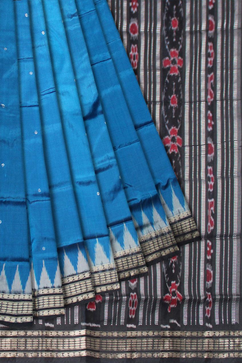 NEW PATTERN BORDER BLUE AND BLACK COLOR BOOTY PATTERN PATA SAREE WITH BLOUSE PIECE. - Koshali Arts & Crafts Enterprise