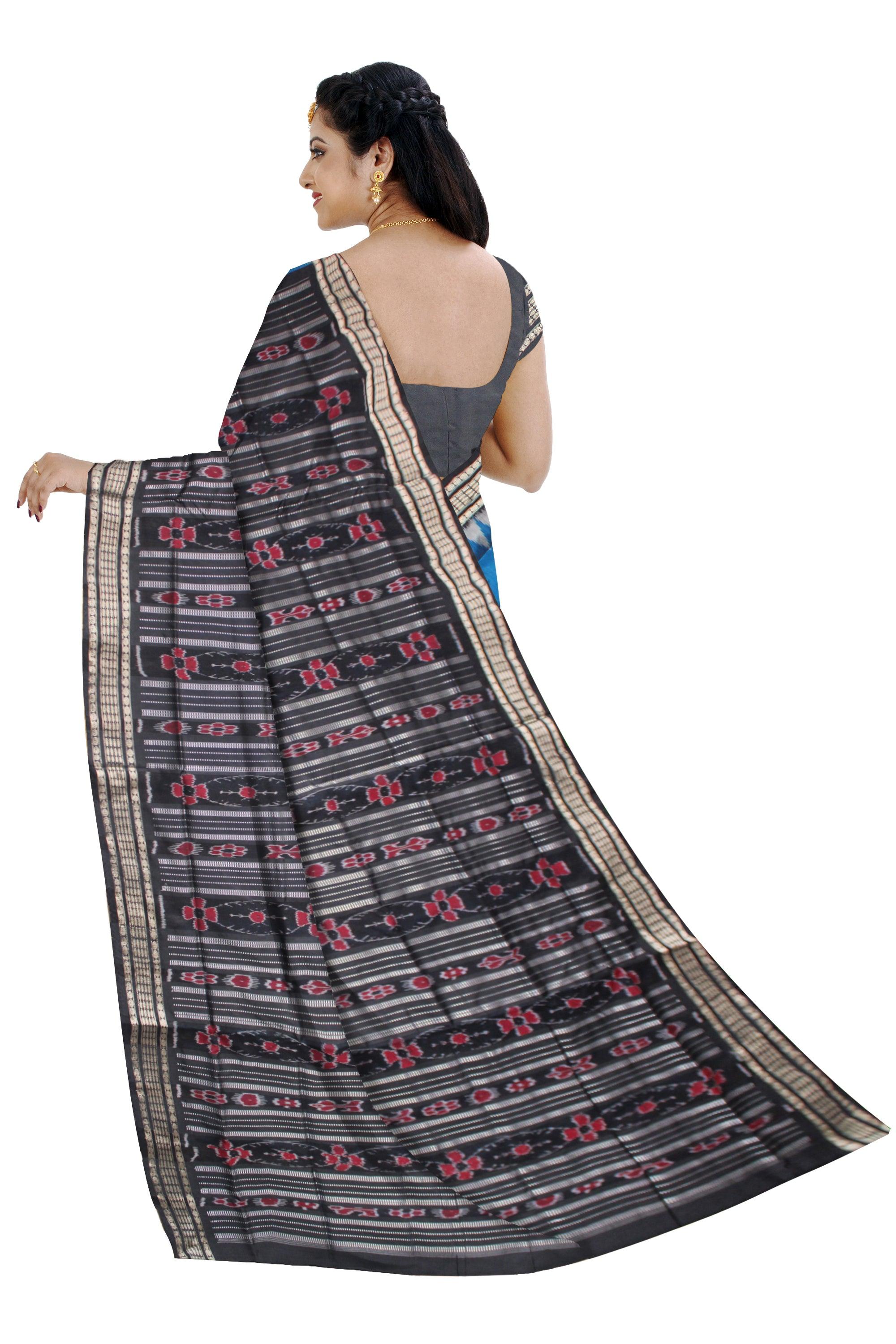 NEW PATTERN BORDER BLUE AND BLACK COLOR BOOTY PATTERN PATA SAREE WITH BLOUSE PIECE. - Koshali Arts & Crafts Enterprise