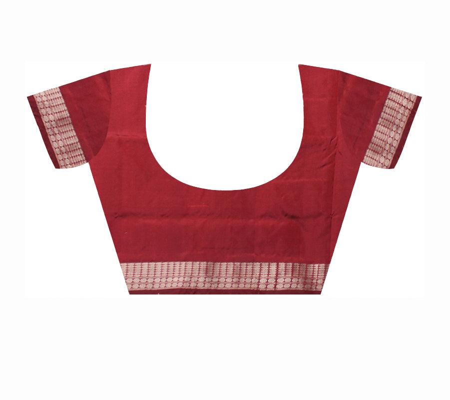 A CHANDUA DESIGN PATA SAREE IN PEACH AND RED COLOR BASE, ATTACHED WITH BLOUSE PIECE. - Koshali Arts & Crafts Enterprise