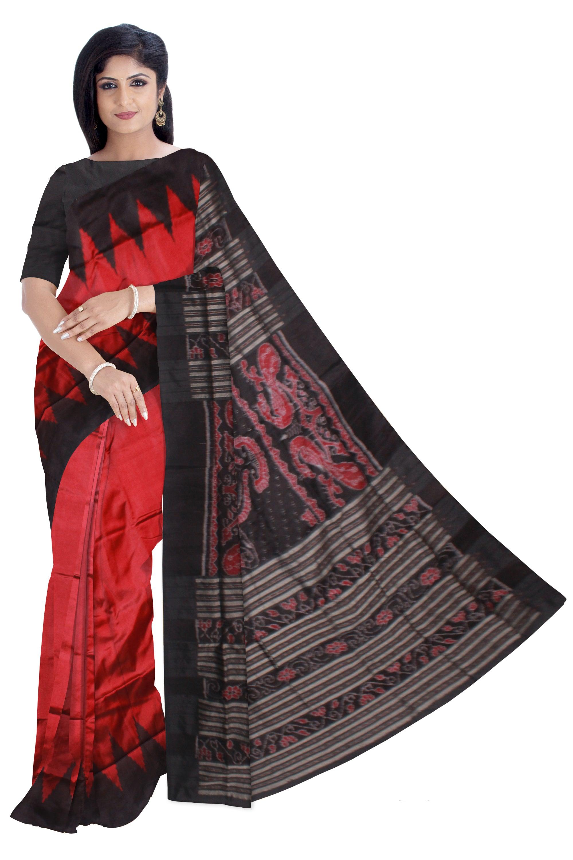 A KARGIL PATA SAREE IN MAROON AND BLACK COLOR BASE, ATTACHED WITH BLOUSE PIECE. - Koshali Arts & Crafts Enterprise