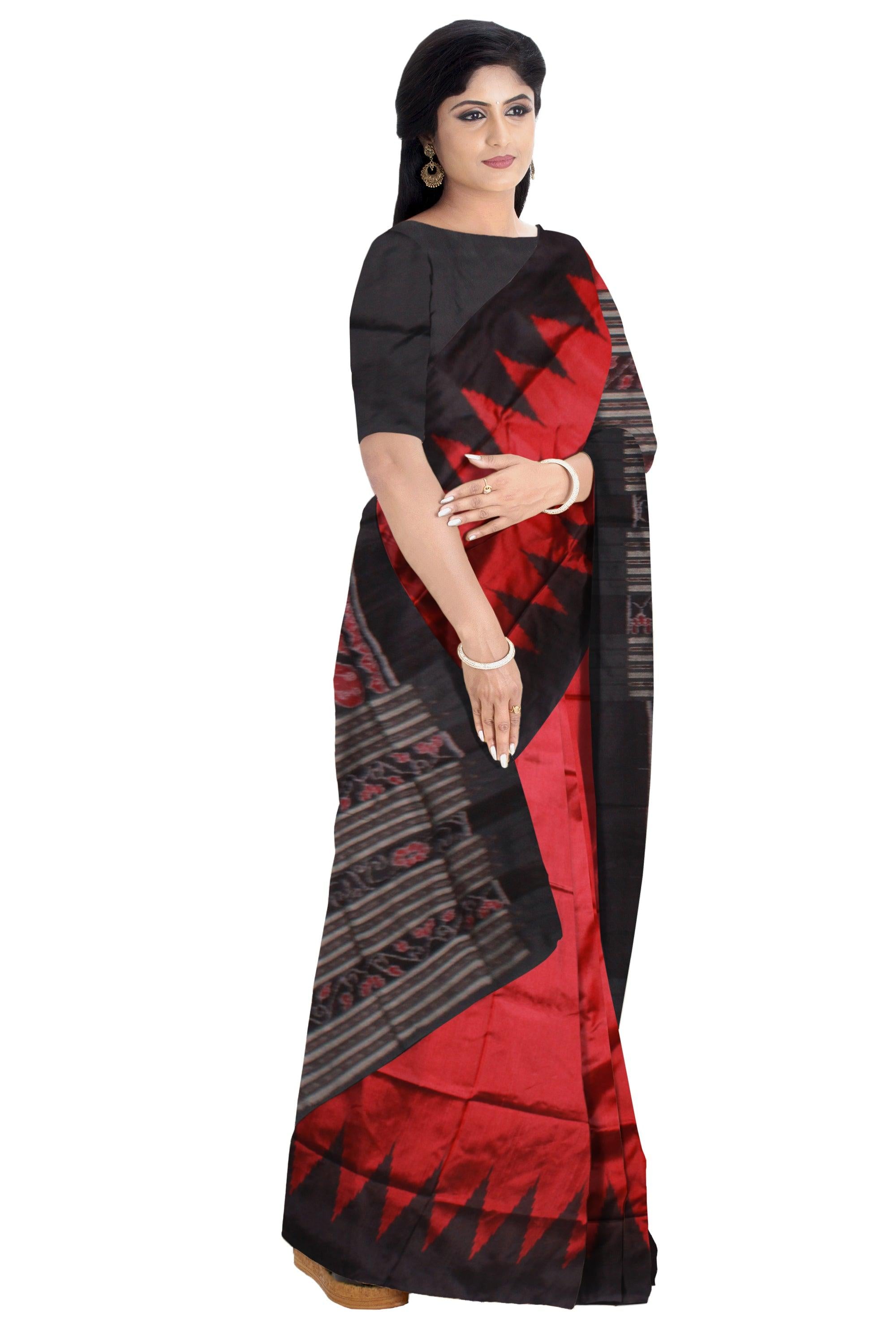 A KARGIL PATA SAREE IN MAROON AND BLACK COLOR BASE, ATTACHED WITH BLOUSE PIECE. - Koshali Arts & Crafts Enterprise