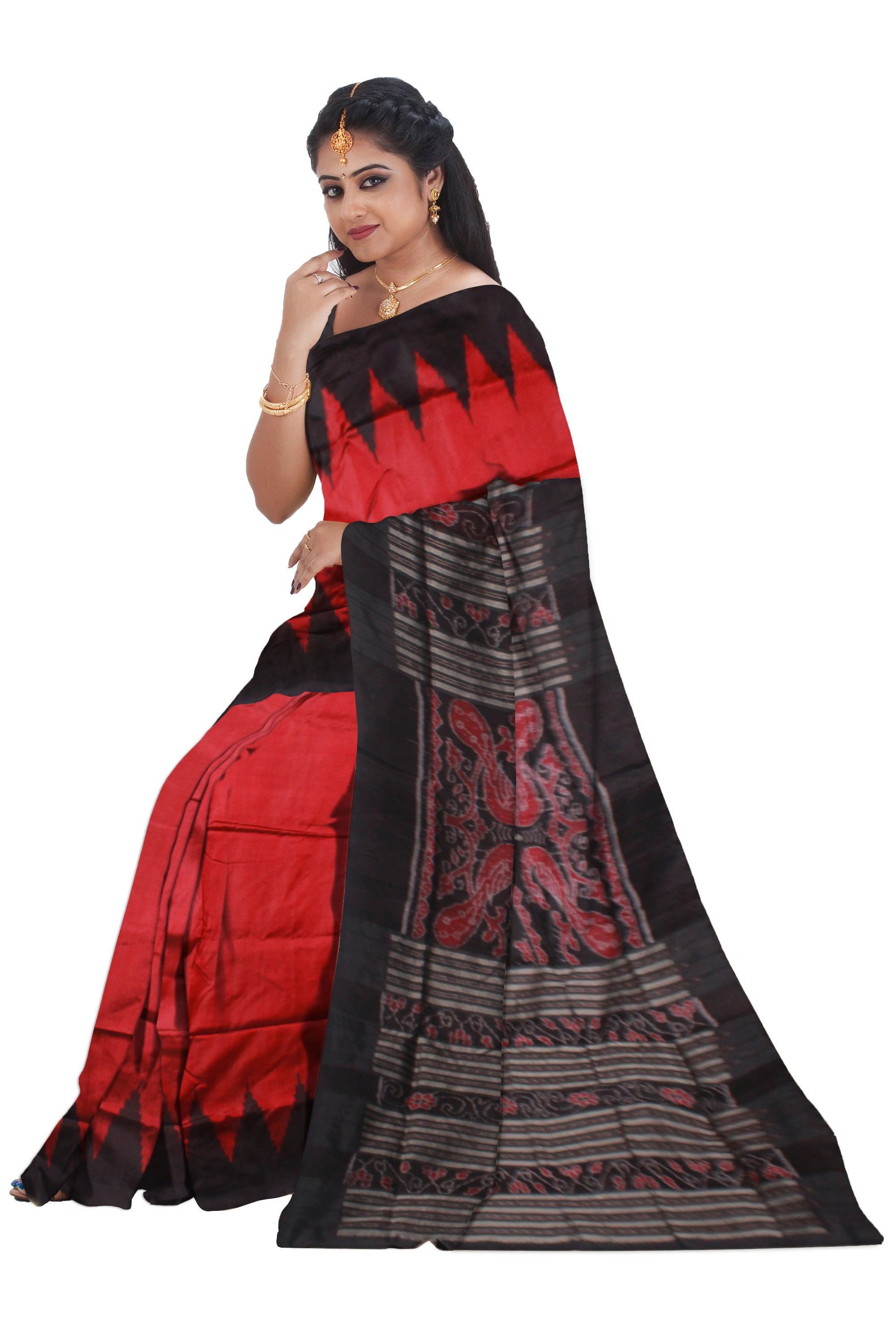 A KARGIL PATA SAREE IN MAROON AND BLACK COLOR BASE, ATTACHED WITH BLOUSE PIECE. - Koshali Arts & Crafts Enterprise