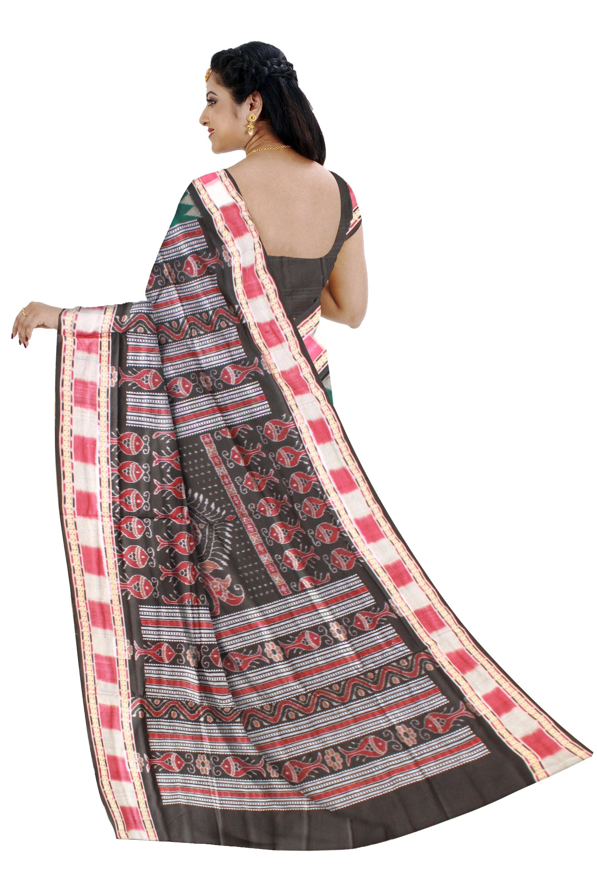 Green color Buti pattern Sambalpuri cotton saree with blouse piece. - Koshali Arts & Crafts Enterprise