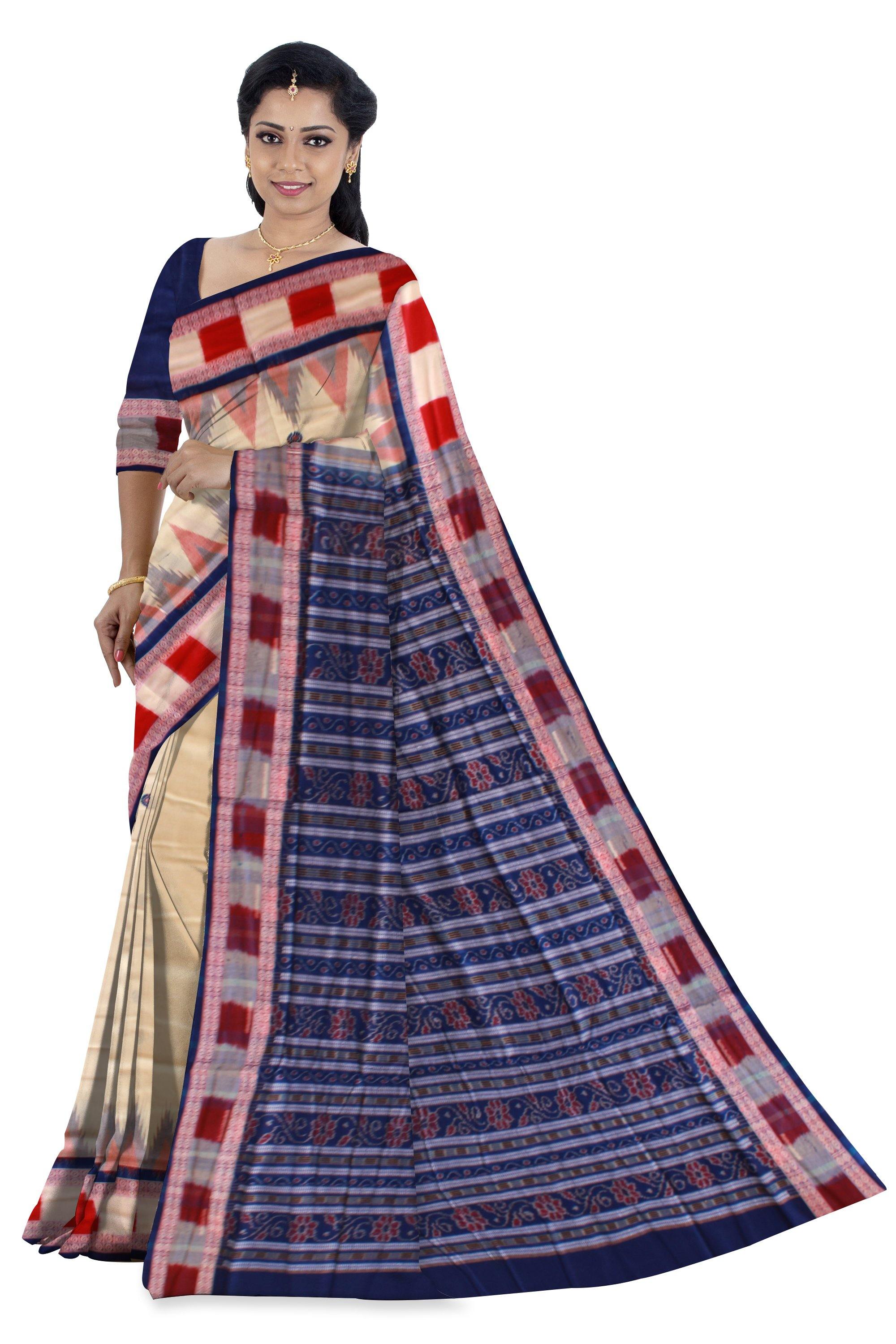 Matha color Buti pattern Sambalpuri cotton saree with blouse piece. - Koshali Arts & Crafts Enterprise