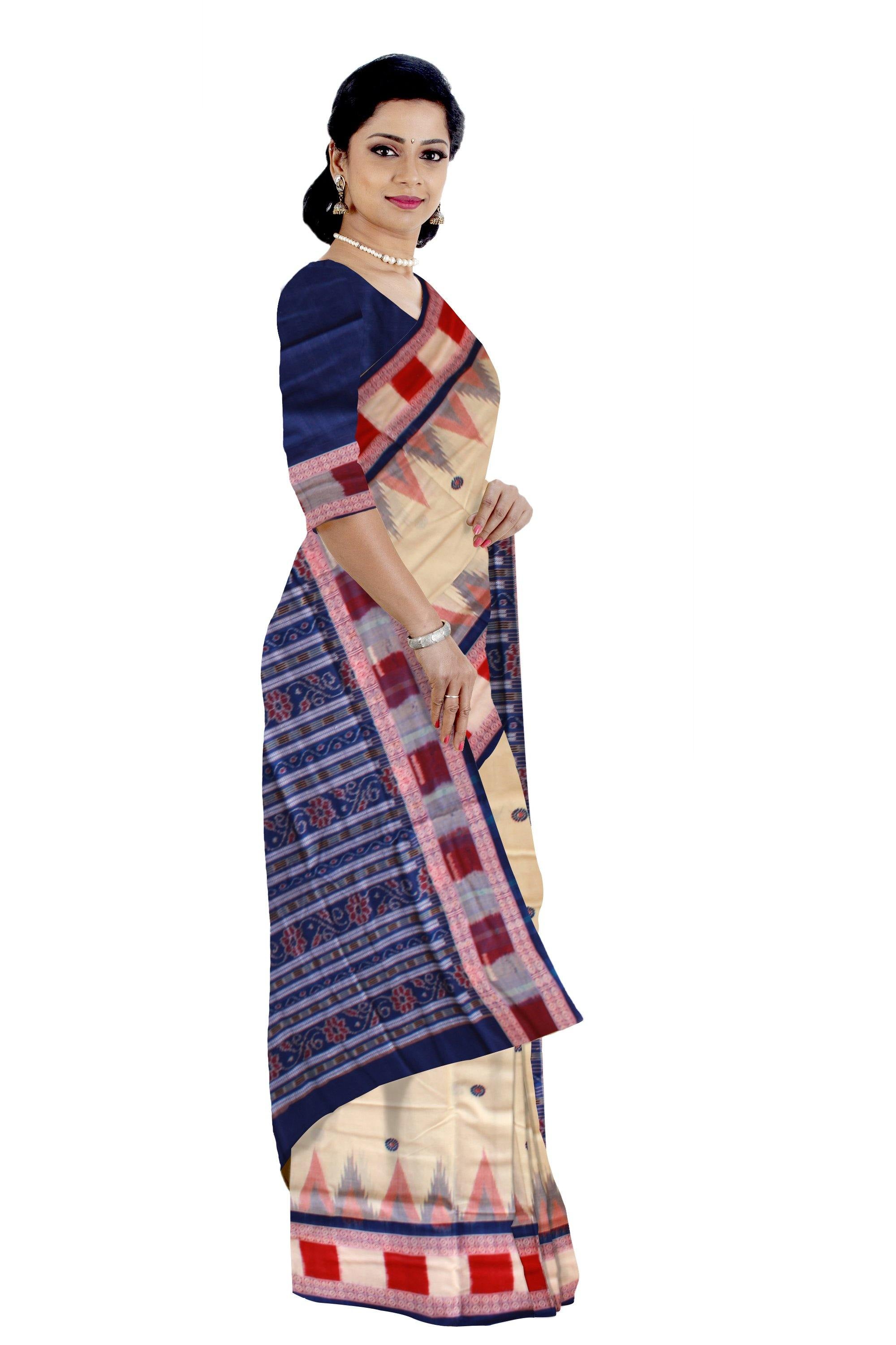 Matha color Buti pattern Sambalpuri cotton saree with blouse piece. - Koshali Arts & Crafts Enterprise