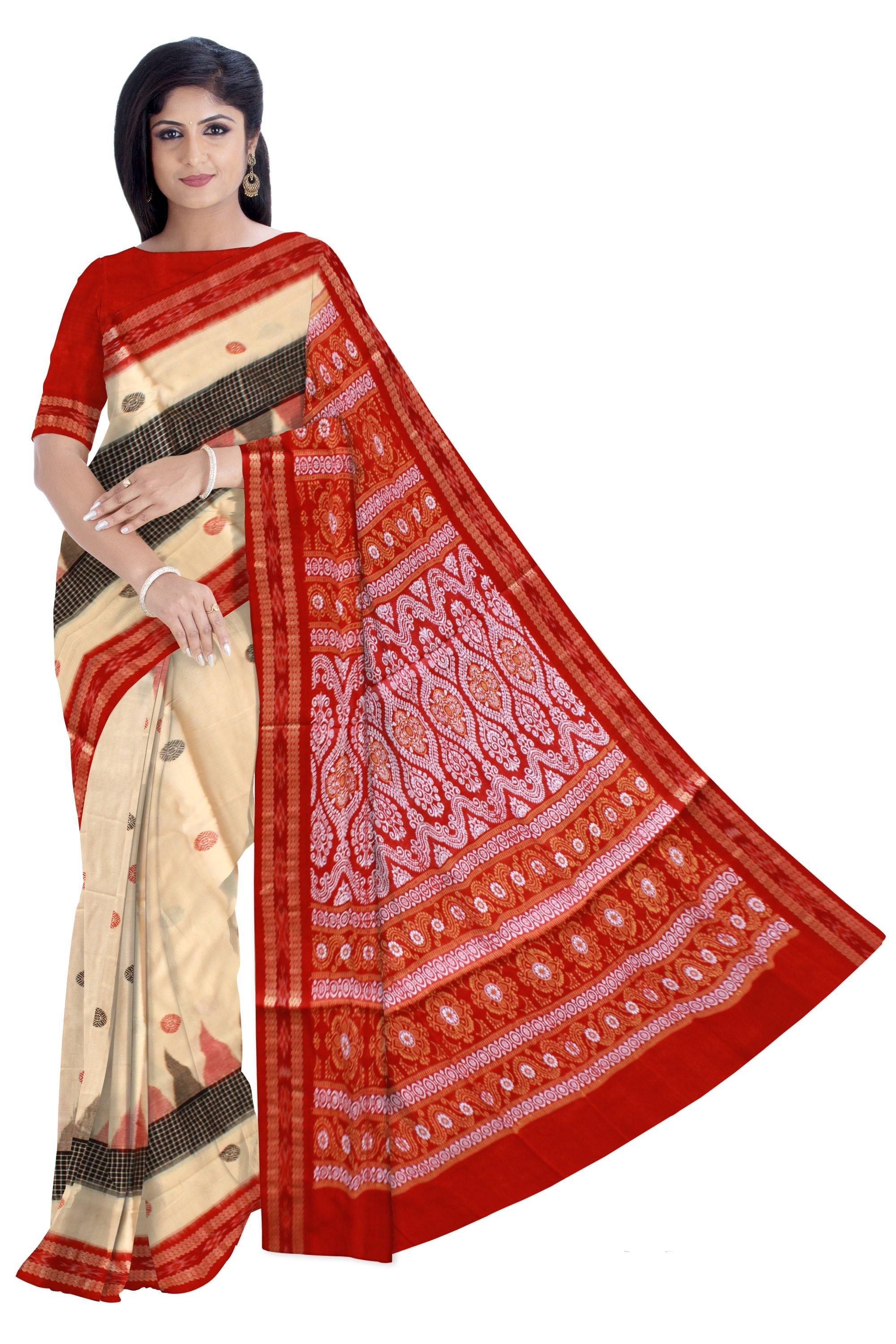 Matha color Bomkei saree with blouse piece. - Koshali Arts & Crafts Enterprise