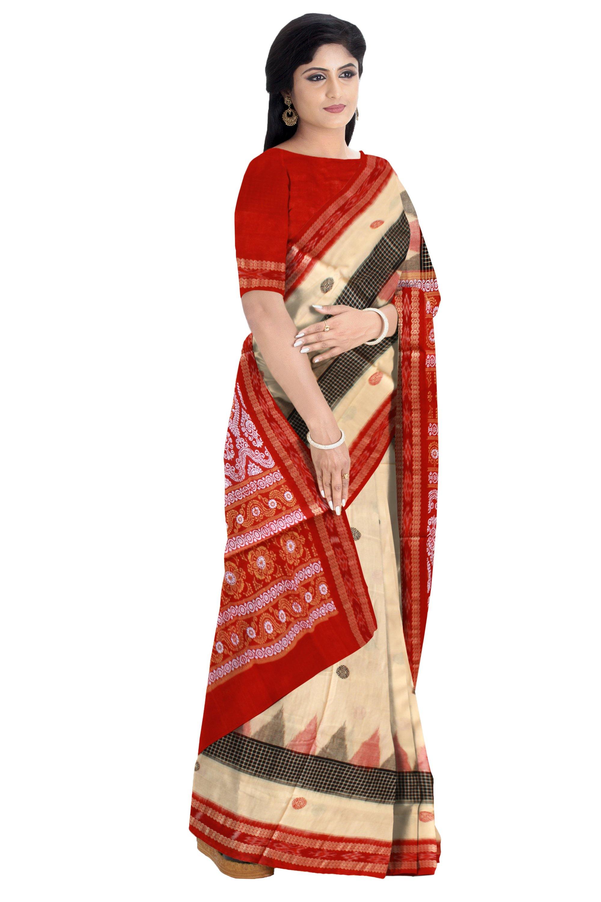 Matha color Bomkei saree with blouse piece. - Koshali Arts & Crafts Enterprise