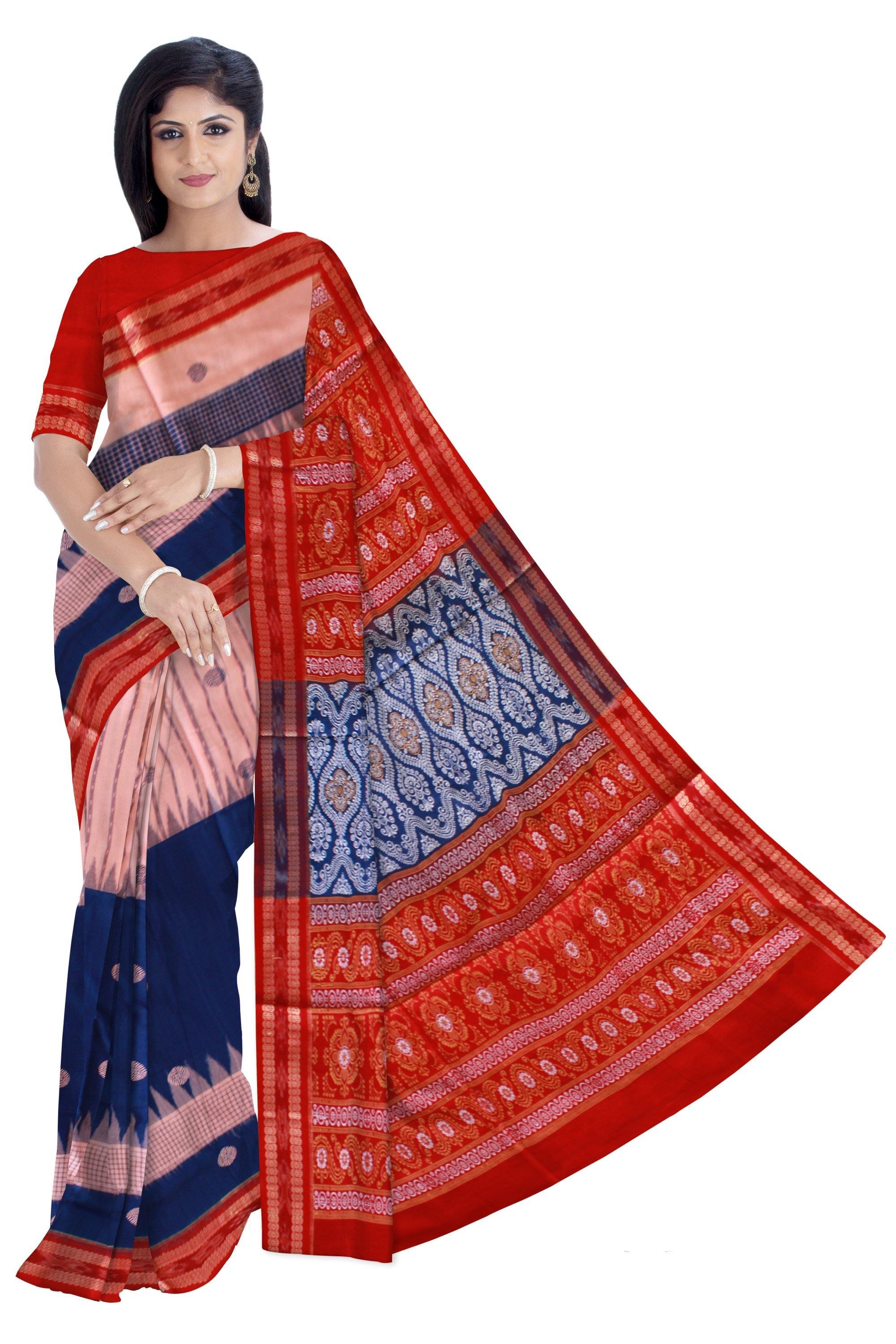 Sambalpuri bomkei saree in dual color with blouse piece. - Koshali Arts & Crafts Enterprise