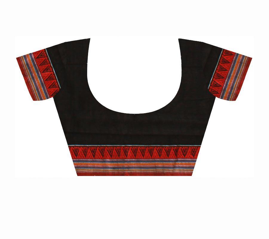 Black color buti pattern Sambalpuri cotton saree, with blouse piece - Koshali Arts & Crafts Enterprise