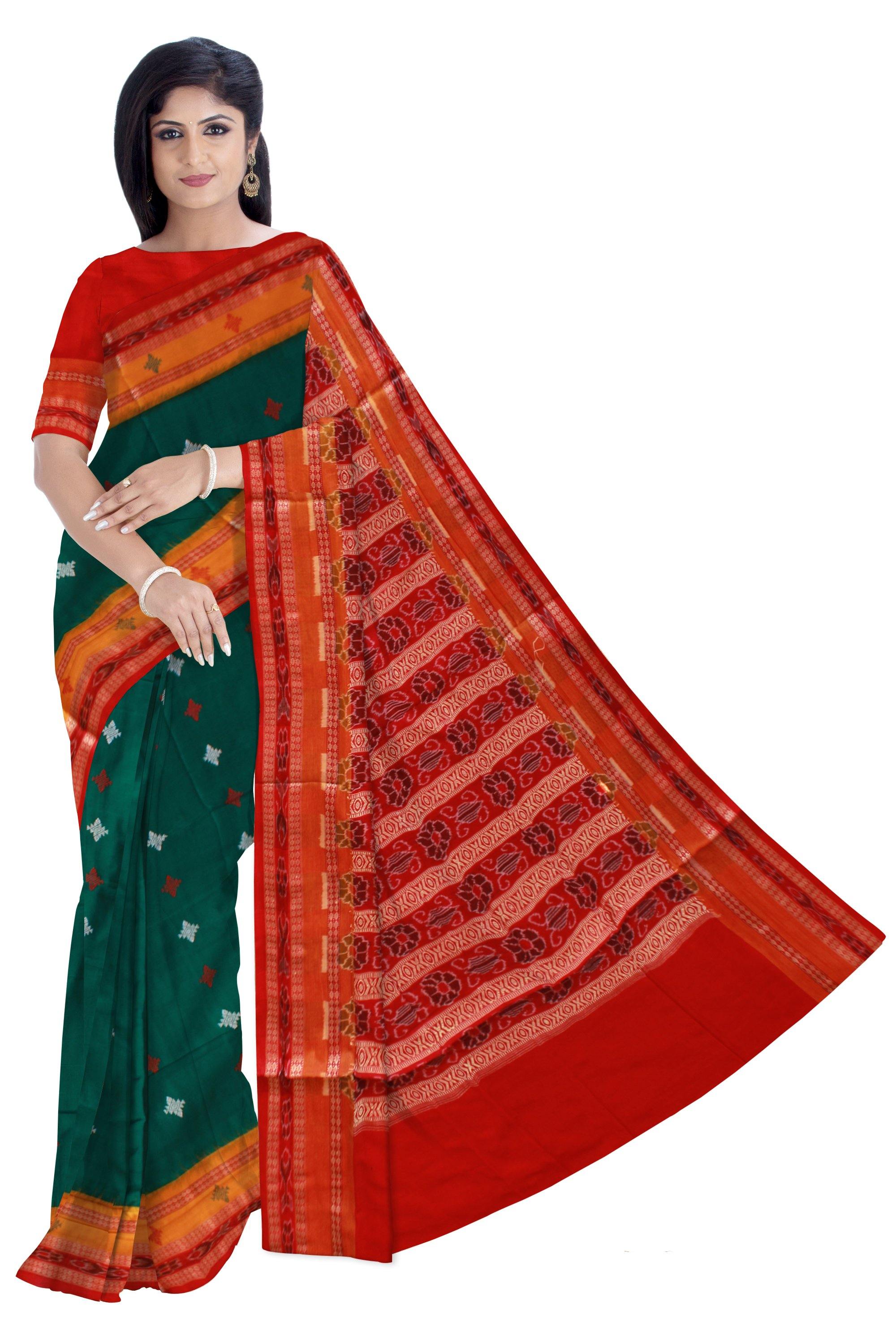 Green color bomkai print Sambalpuri saree with blouse piece. - Koshali Arts & Crafts Enterprise