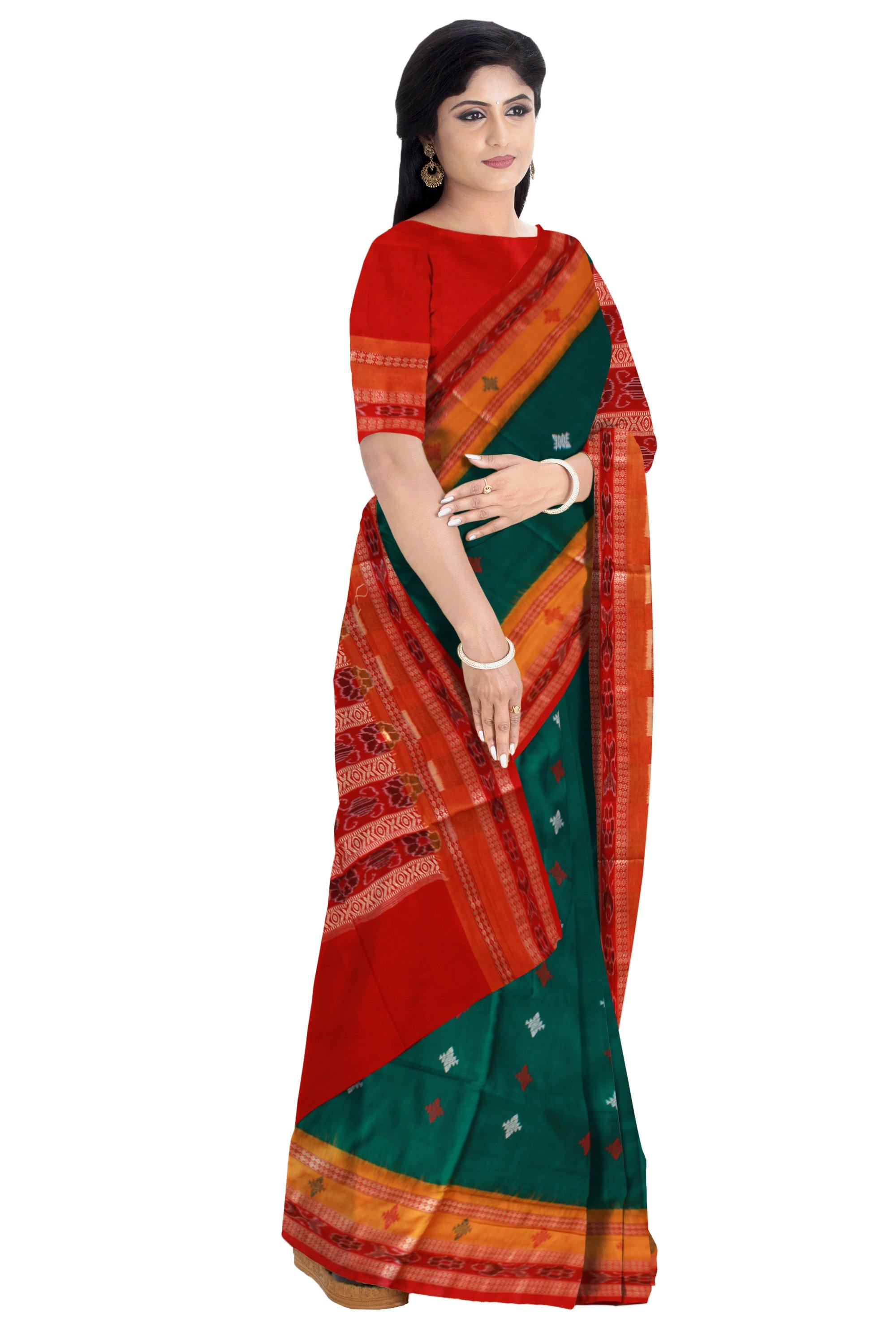 Green color bomkai print Sambalpuri saree with blouse piece. - Koshali Arts & Crafts Enterprise