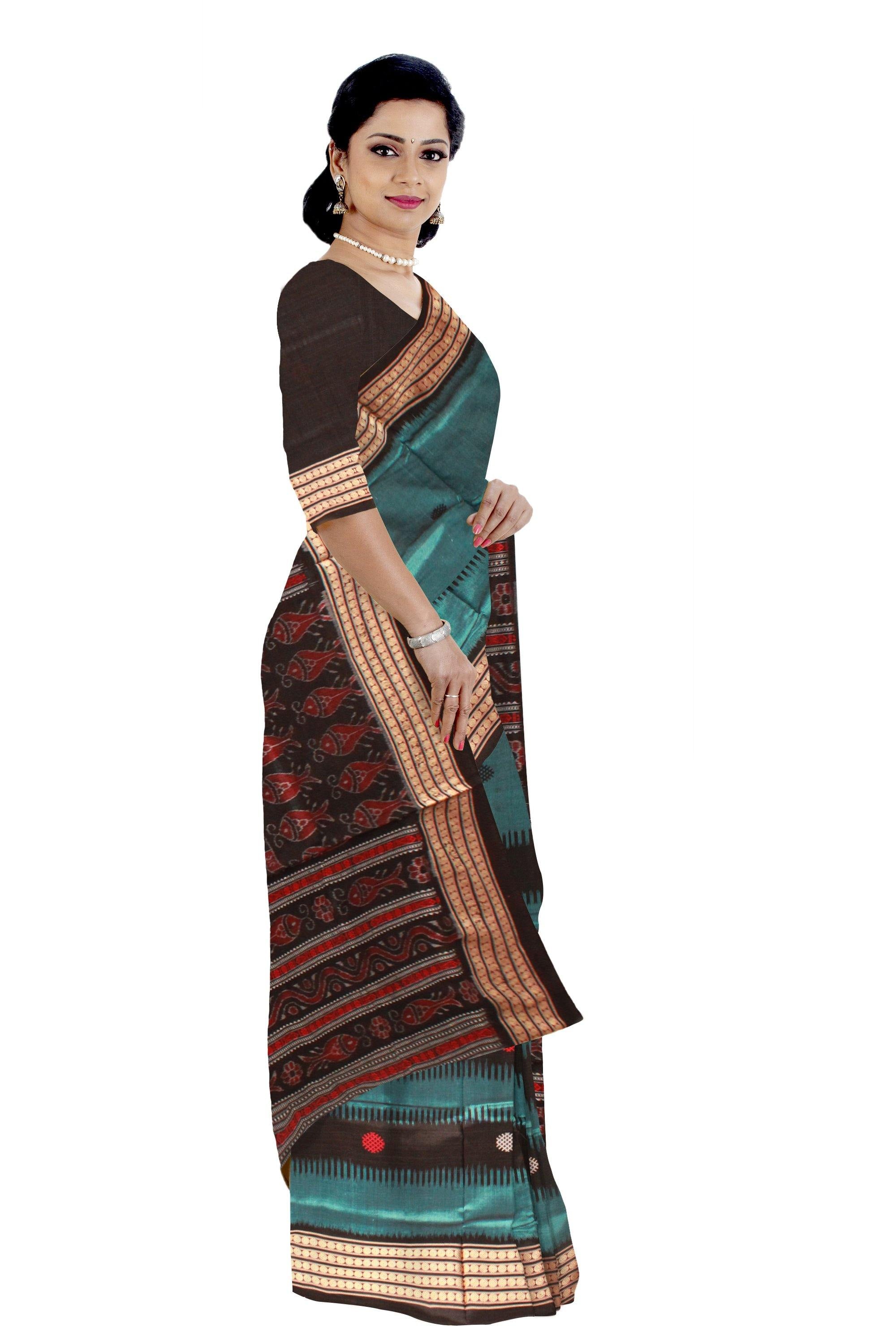 Latest Design Aqua color Pata Bapta saree With blouse piece. - Koshali Arts & Crafts Enterprise